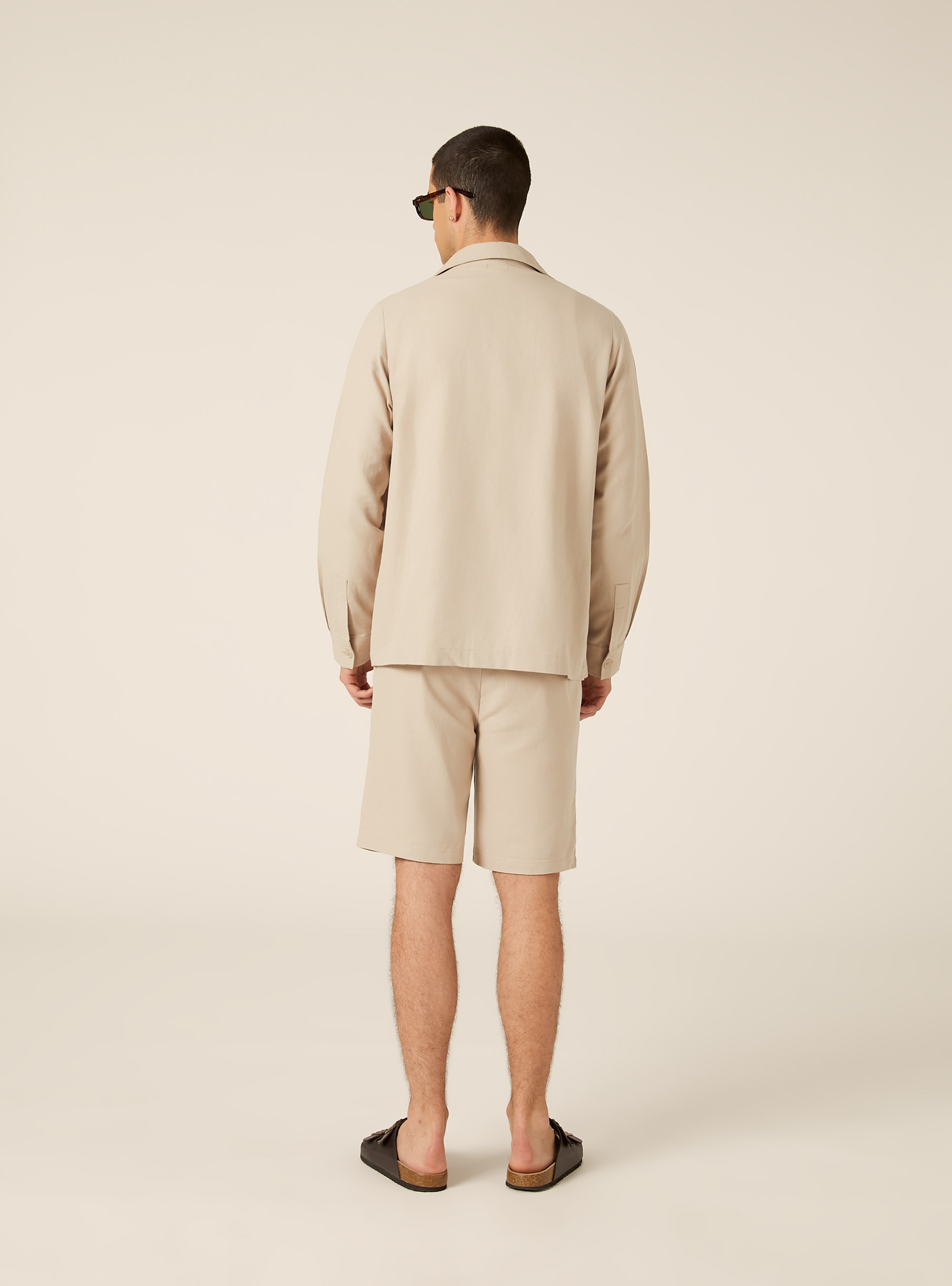 Linen Blend Utility Shirt with Flap Pockets, BG2 BEIGE MEDIUM
