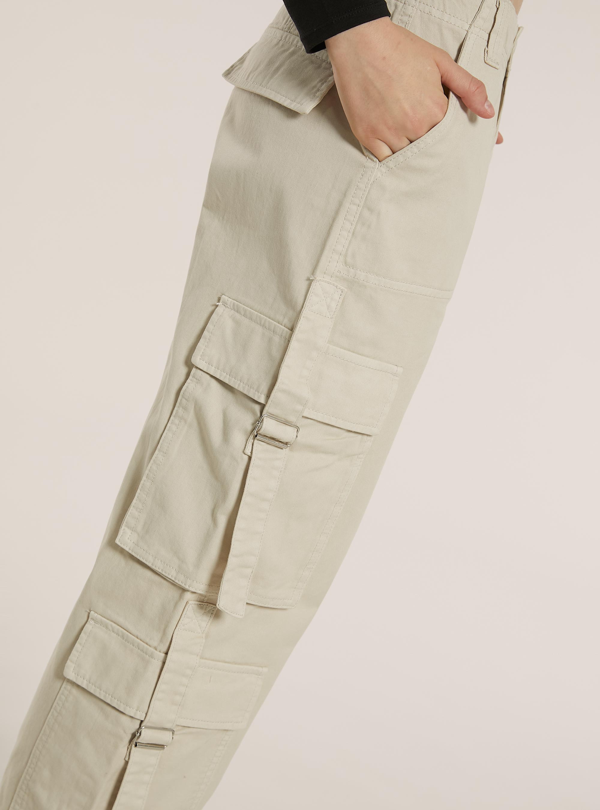 Pantalon multi-cargo en serg&eacute;, BG3 BEIGE LIGHT