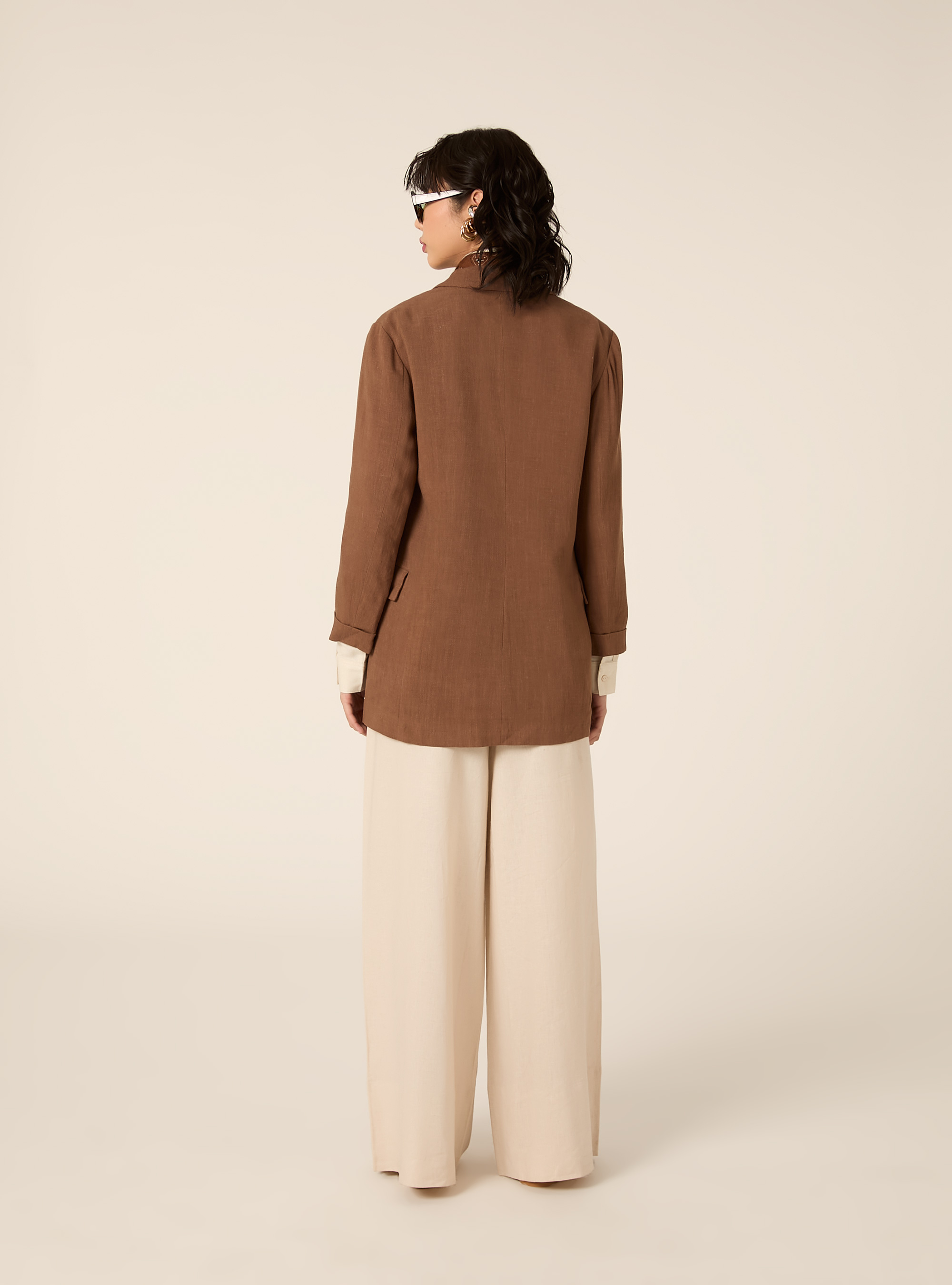 Blazer cruzado de mezcla de lino, BR3 BROWN LIGHT