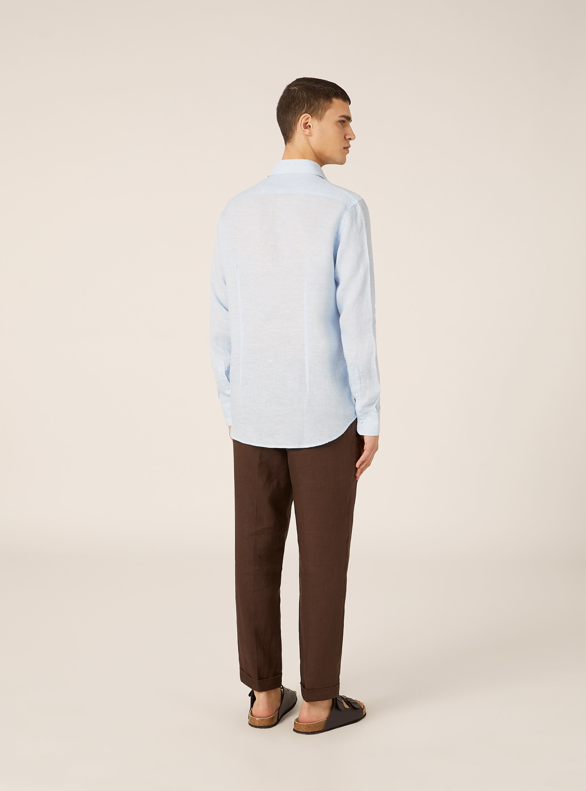 Camicia in puro lino a maniche lunghe, AZZURRO CHIARO