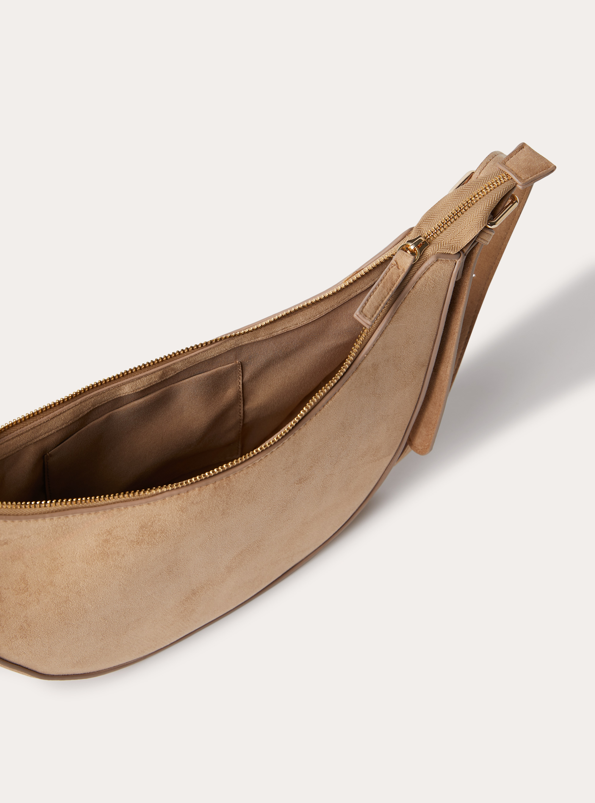 Borsa mezzaluna effetto suede, BEIGE MEDIO