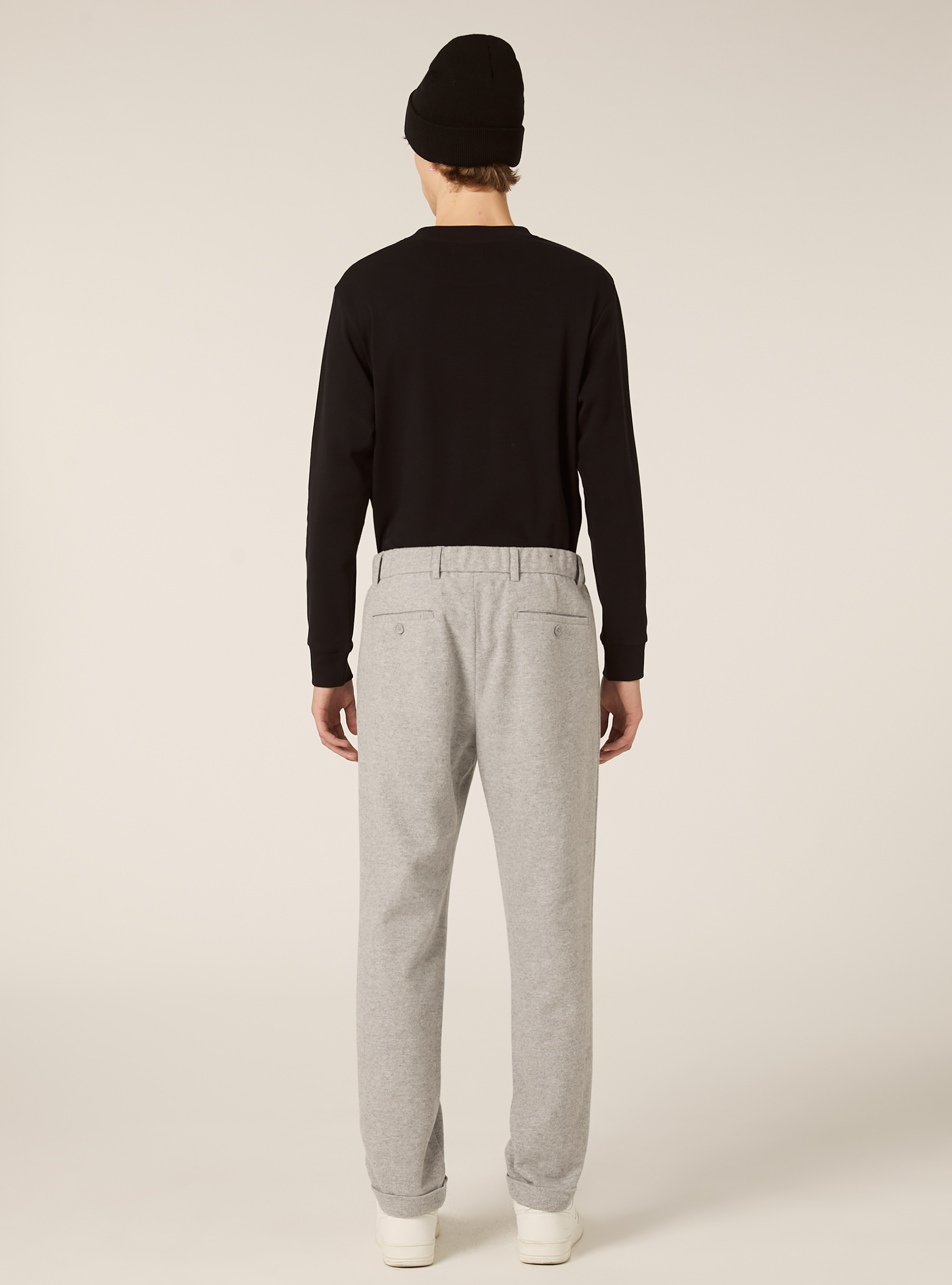 Pantalon &agrave; pinces effet flanelle, MGY3 GREY MEL LIGHT