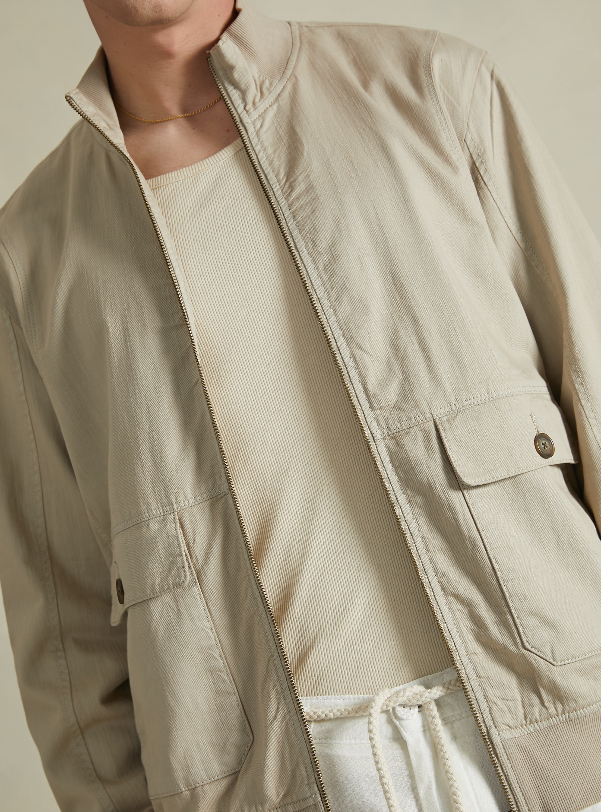 Blouson bombardier en lin avec grandes poches, BG2 BEIGE MEDIUM