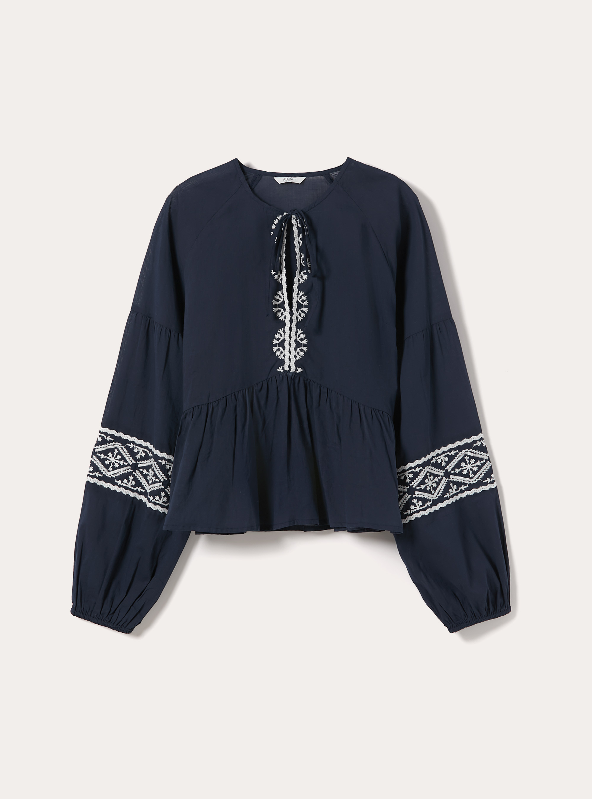 Blusa fluida con bordados, NA2 NAVY MEDIUM