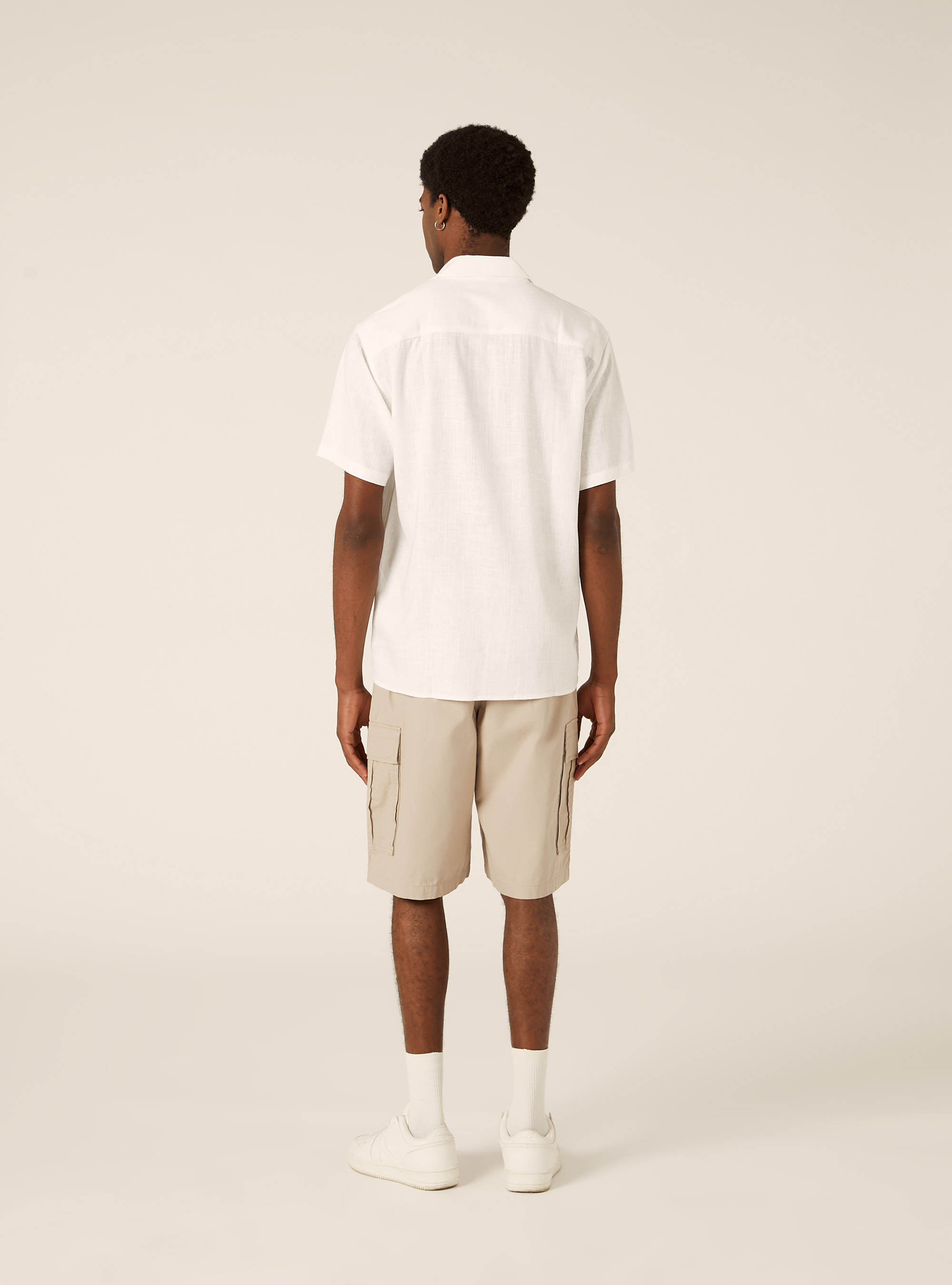 Linen blend shirt with bowling collar, WH1 OFF WHITE