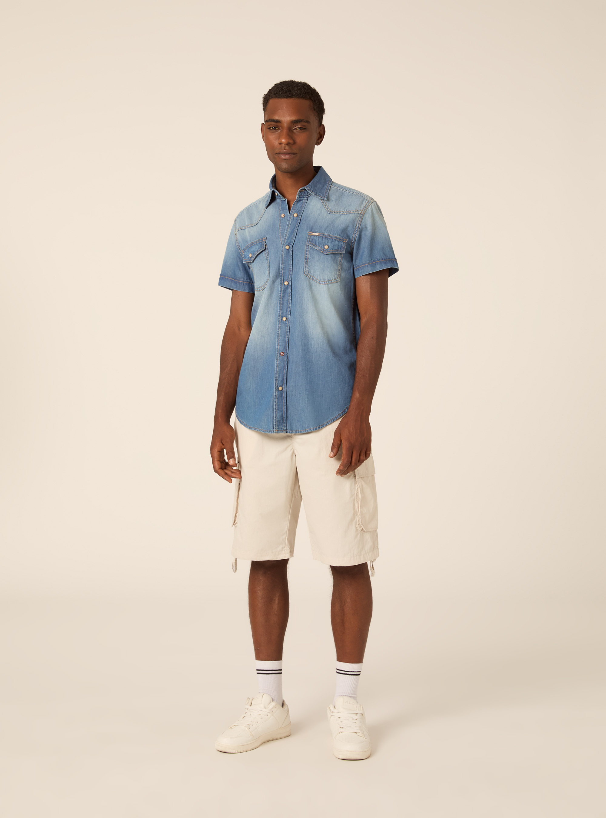 Short Sleeve Western Denim Shirt, D003 MEDIUM BLUE