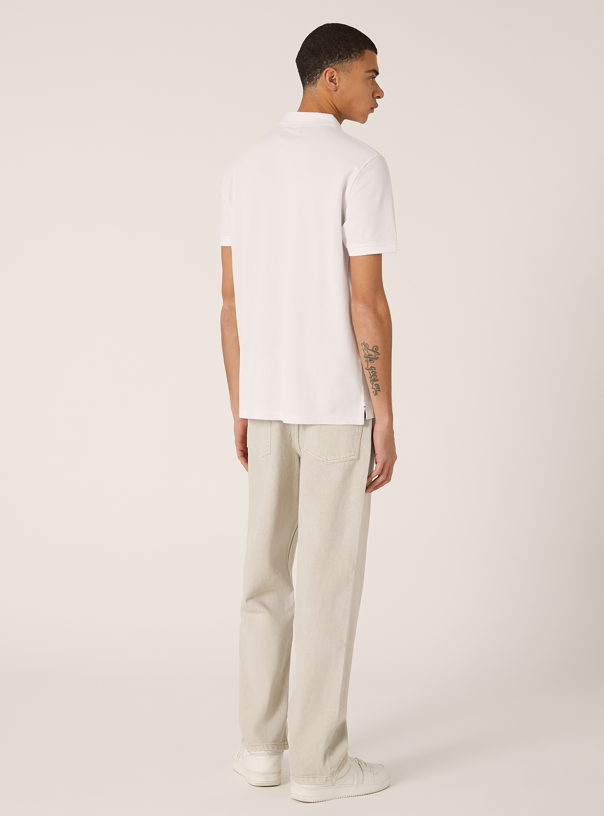 Polo in cotone piquet con ricamo, BIANCO OTTICO