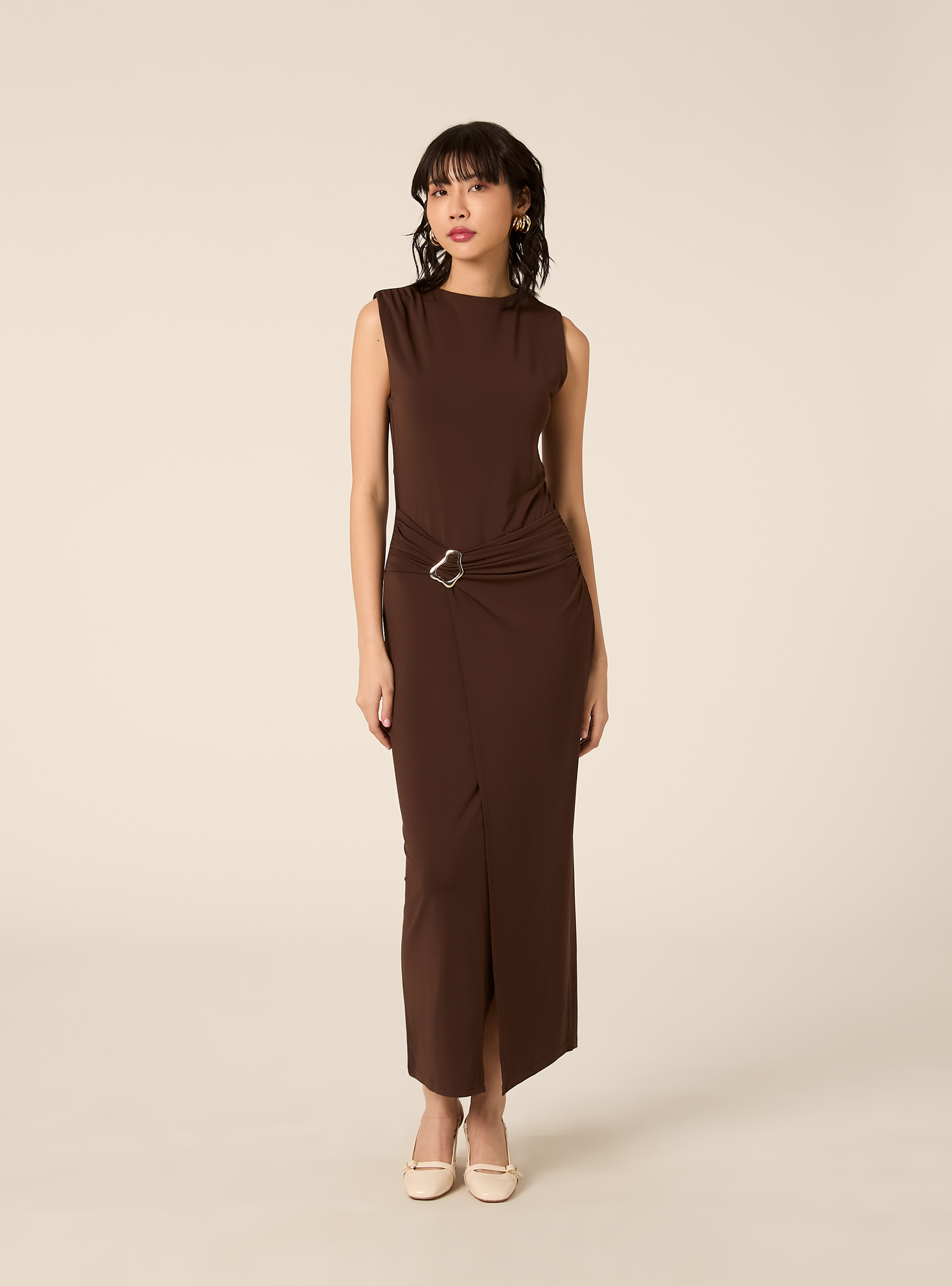 Abito midi con dettaglio, BR2 BROWN MEDIUM