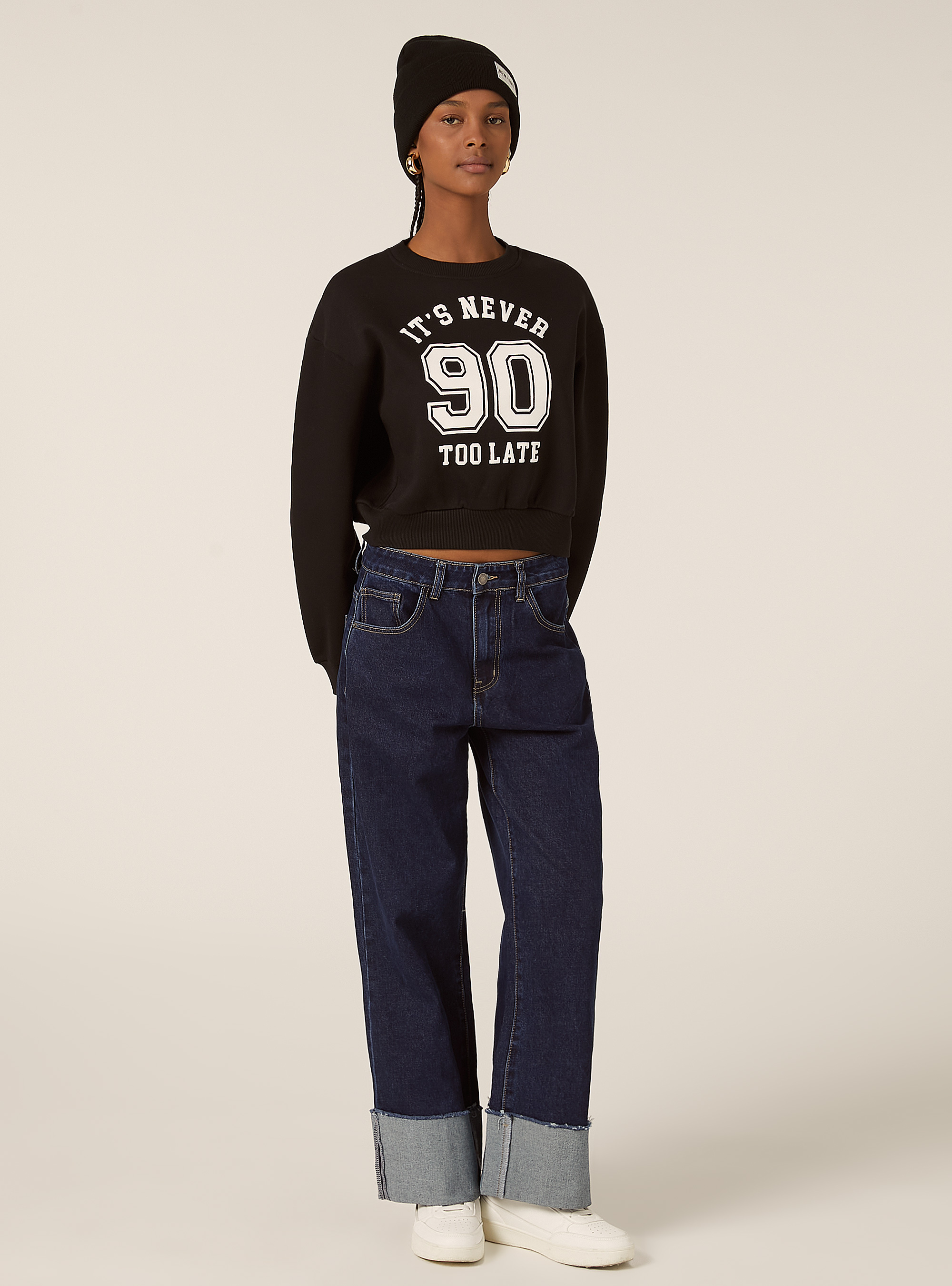 Sweat-shirt coupe boxy avec imprim&eacute;, BK1 BLACK