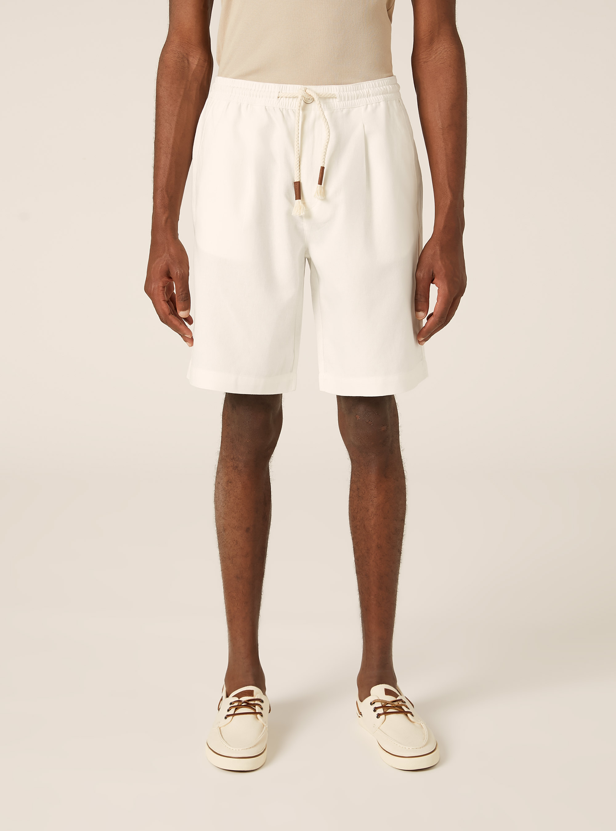 Linen blend drawstring shorts, WH1 OFF WHITE