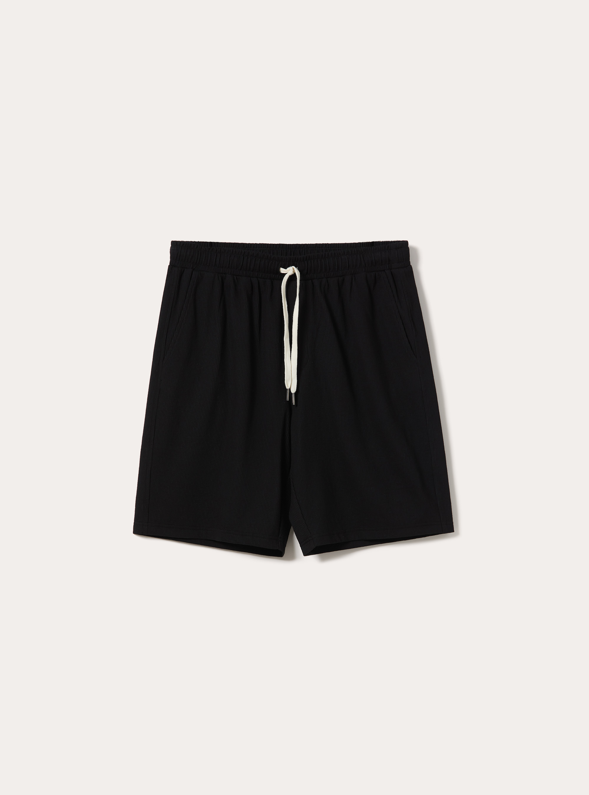 Structured Knit Drawstring Bermuda Shorts, BK1 BLACK