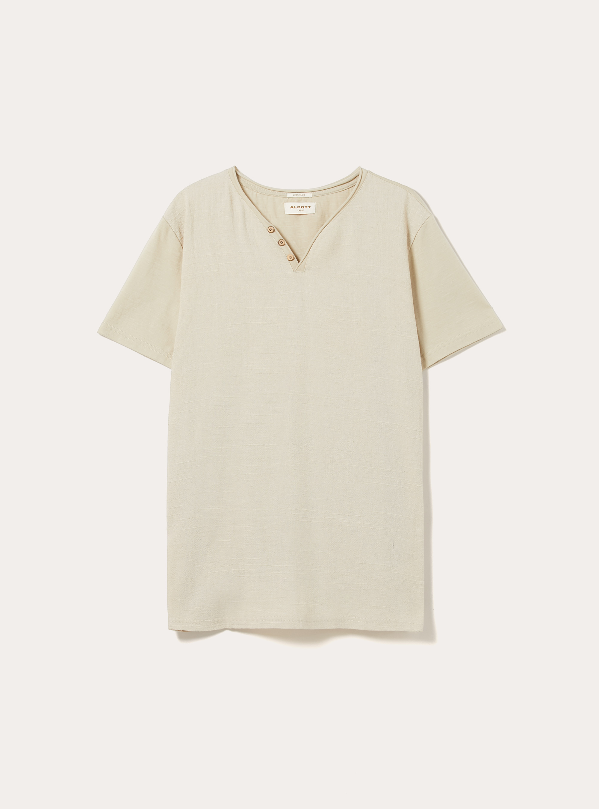 Maglietta in misto lino con scollo a V, BEIGE CHIARO