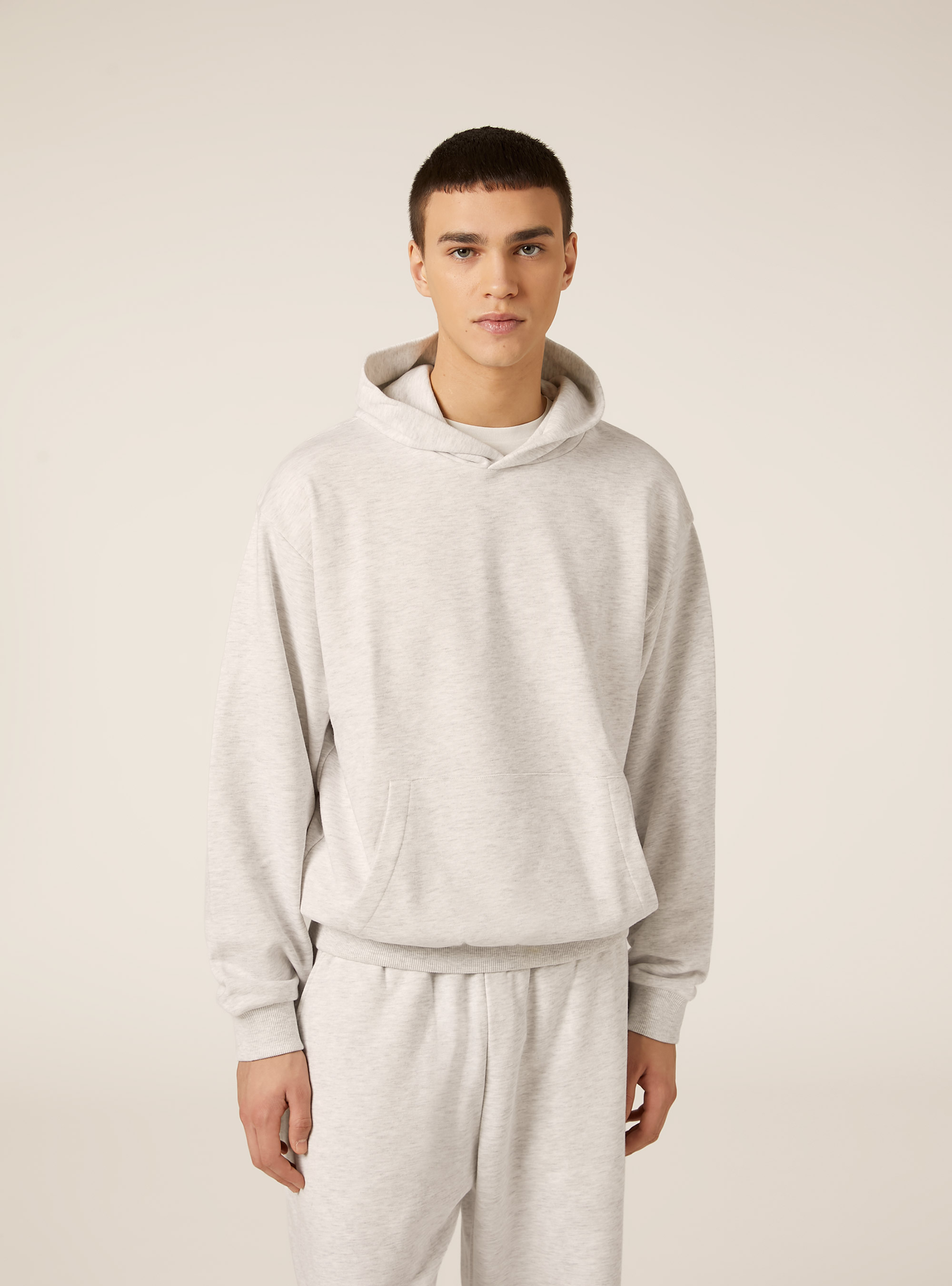Sweat-shirt ample &agrave; capuche, MGY3 GREY MEL LIGHT