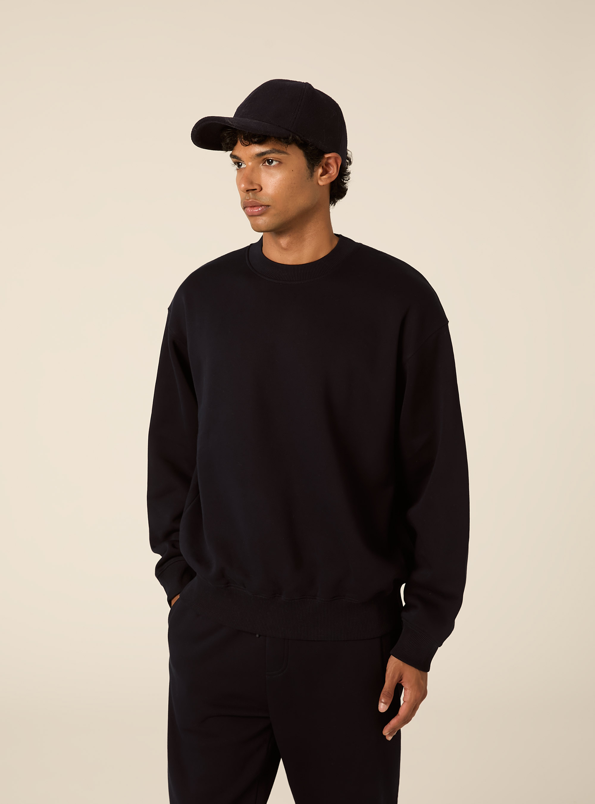 Basic boxy fit sweatshirt mit rundhalsausschnitt, NA1 NAVY DARK