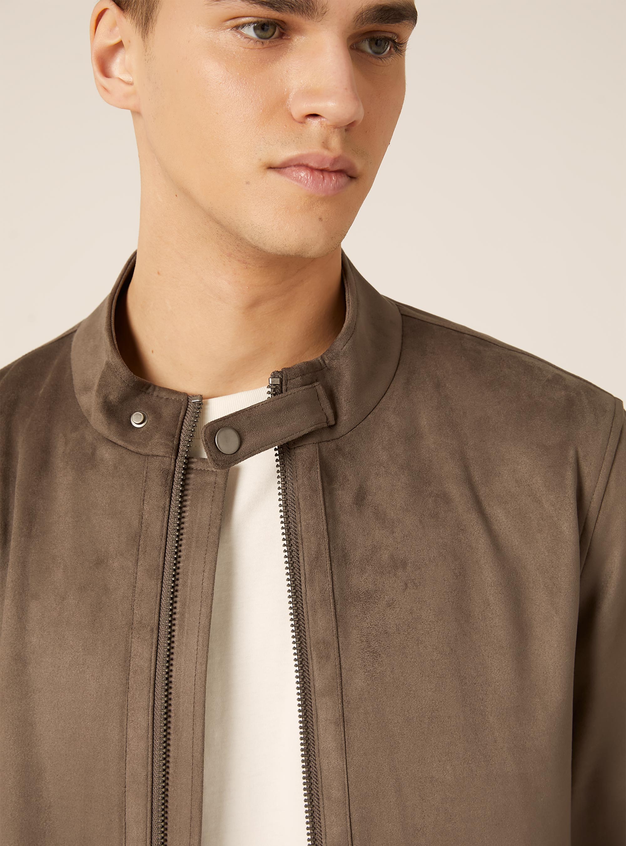 Suede-effect biker jacket, GY1 GREY DARK
