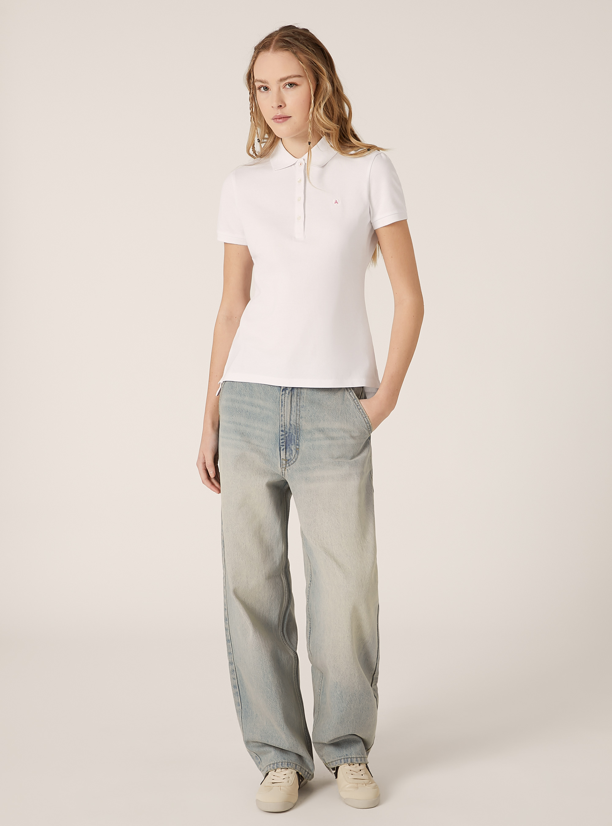 Polo de piqu&eacute; de algod&oacute;n con bordado, WH3 WHITE