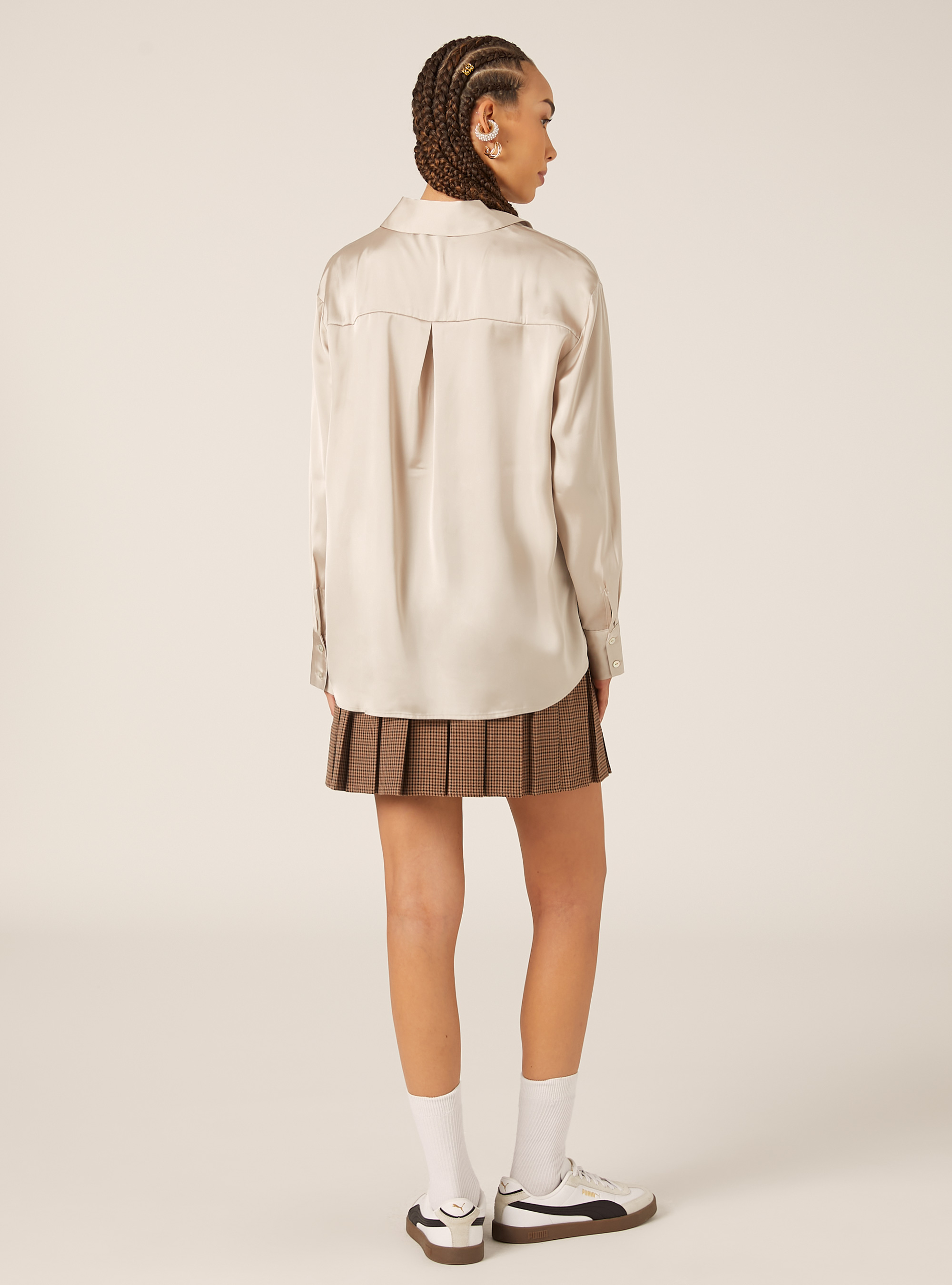 Chemise en satin uni, BG2 BEIGE MEDIUM