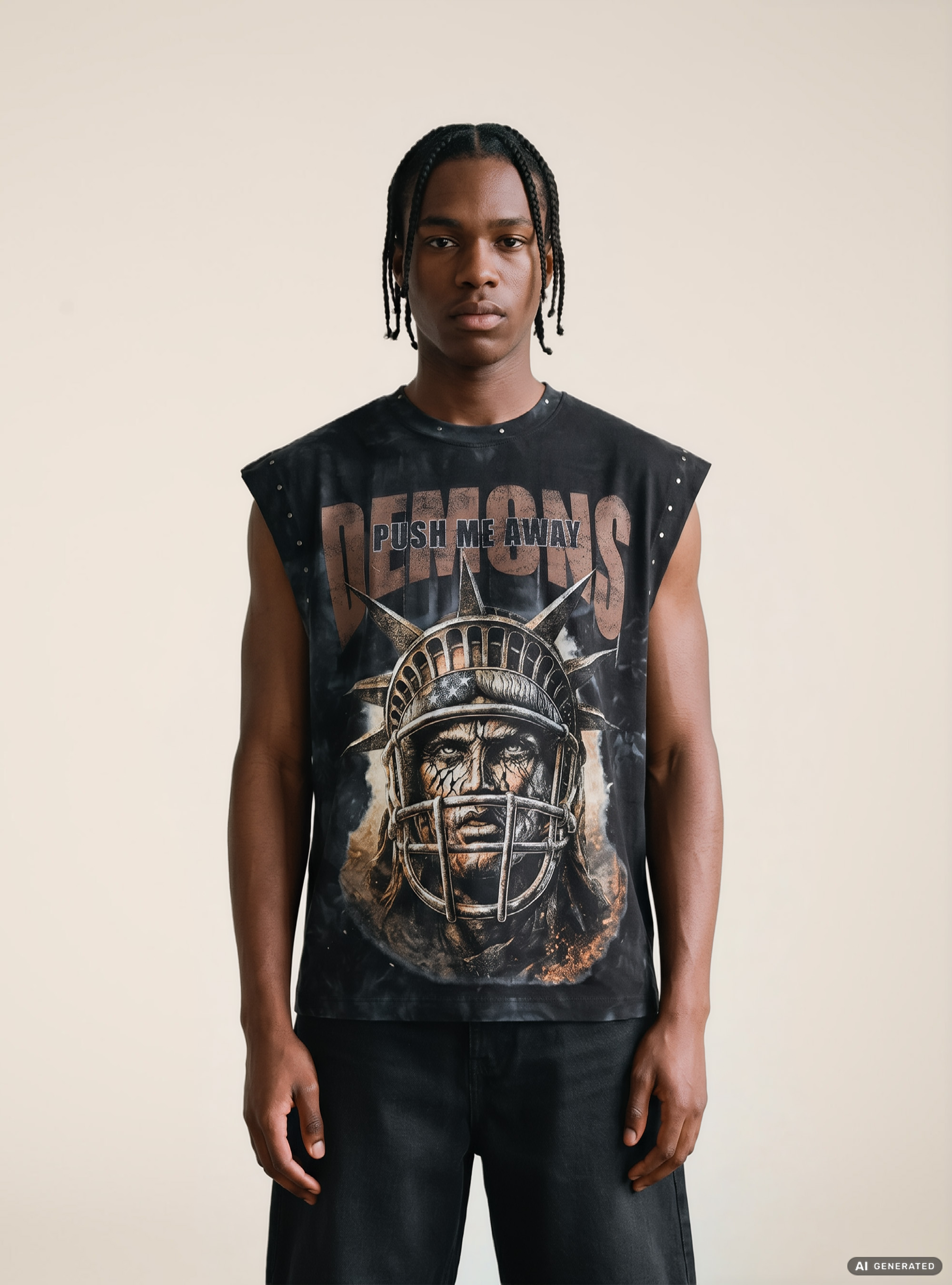 Canotta con stampa demons, BK1 BLACK