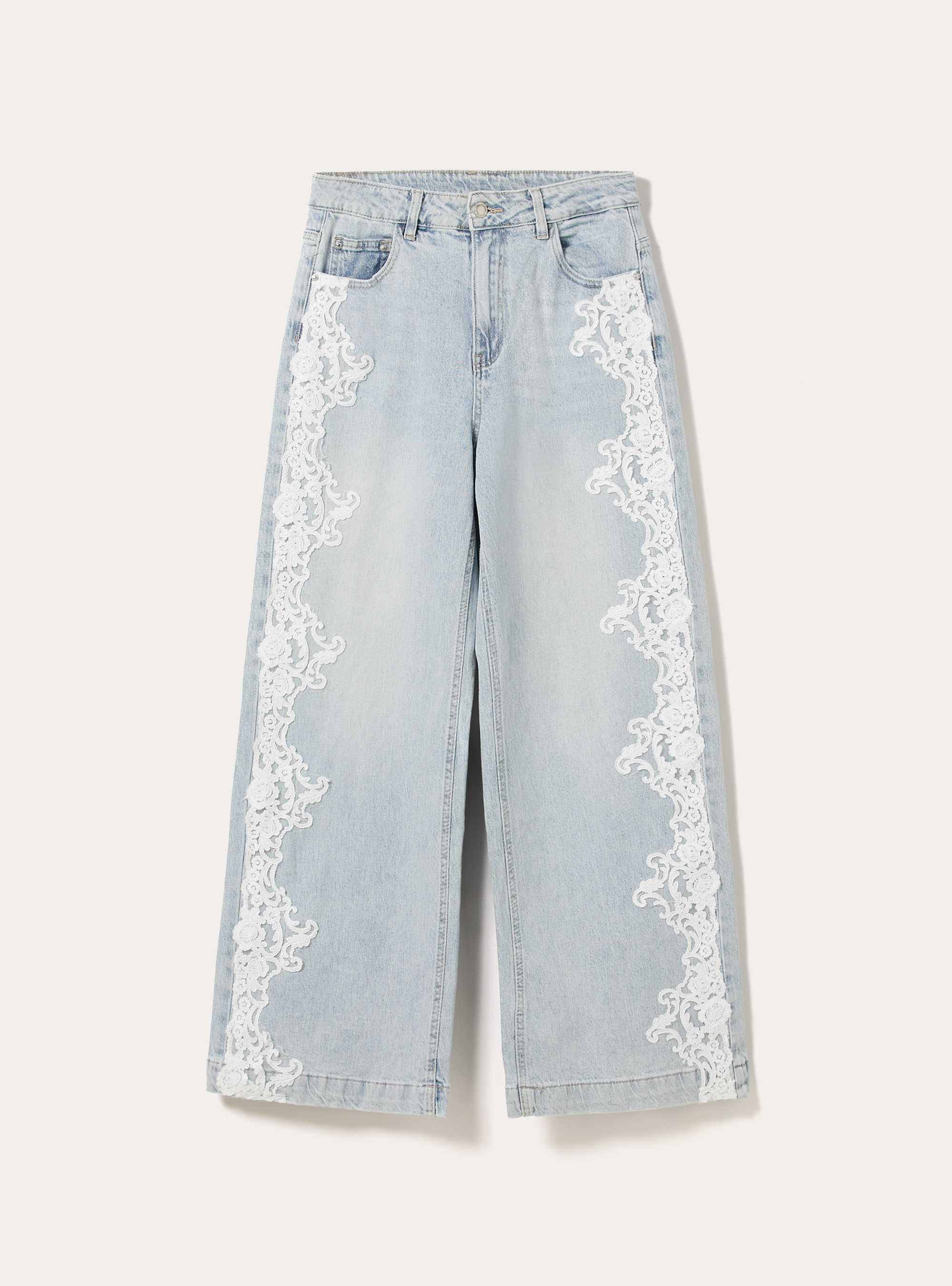Jeans larges avec broderies, D006 AZURE
