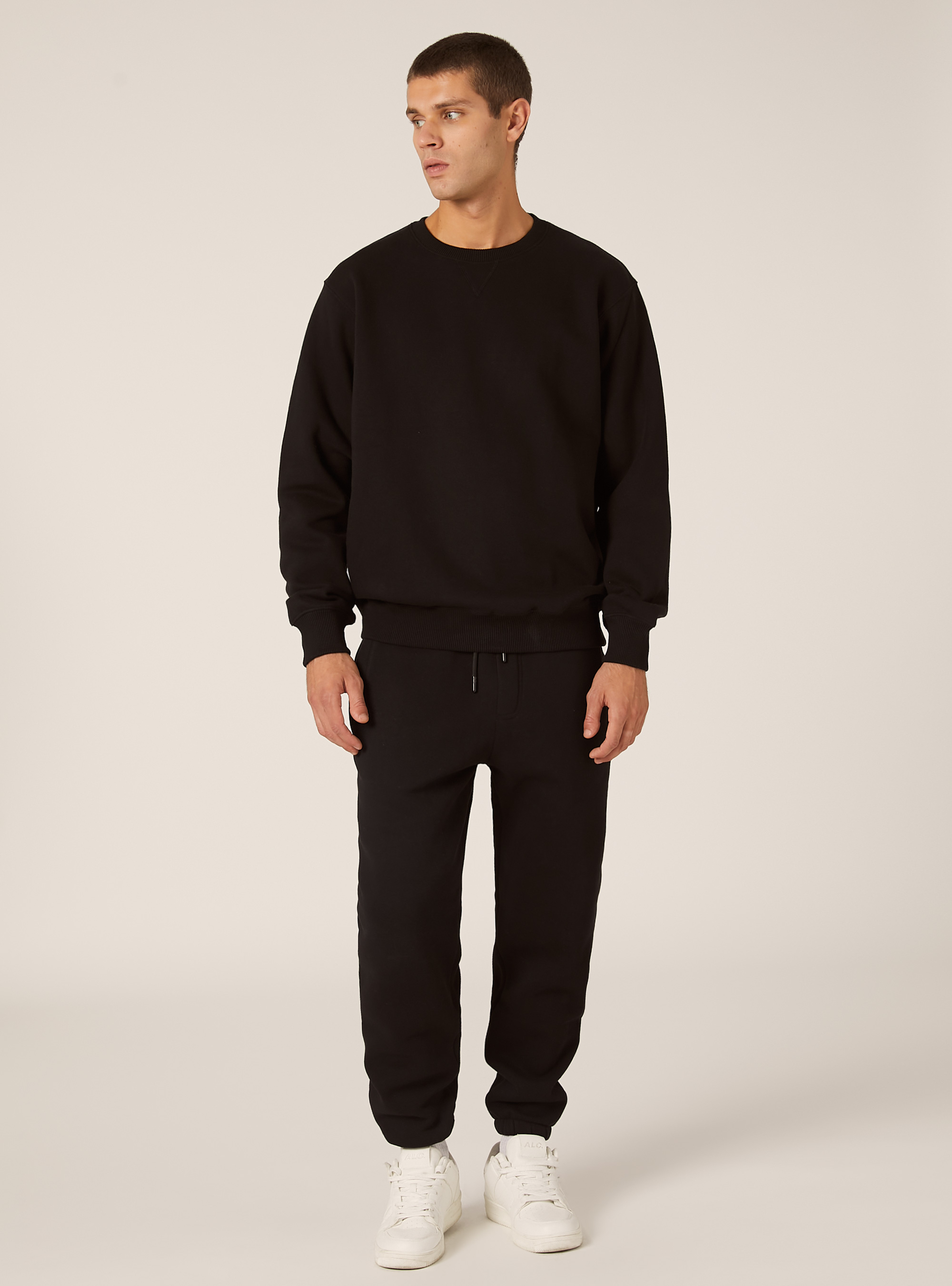 Sweat-shirt &agrave; col rond uni, BK1 BLACK