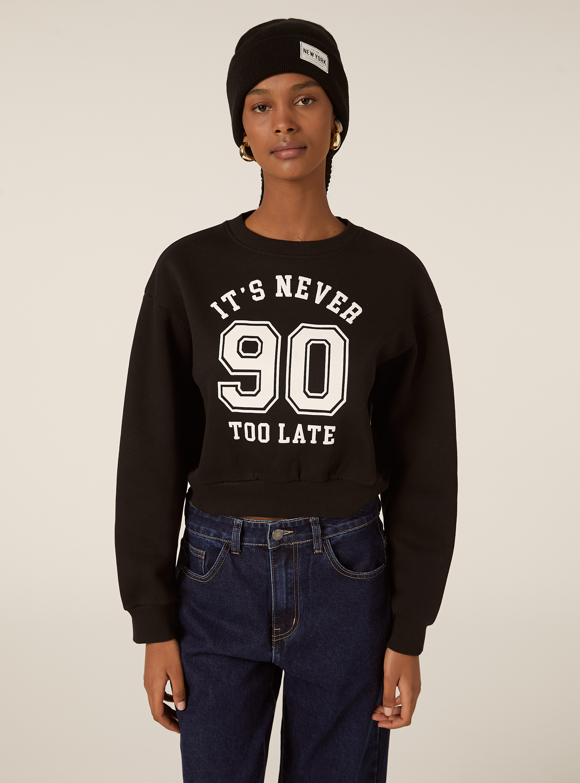 Sweat-shirt coupe boxy avec imprim&eacute;, BK1 BLACK