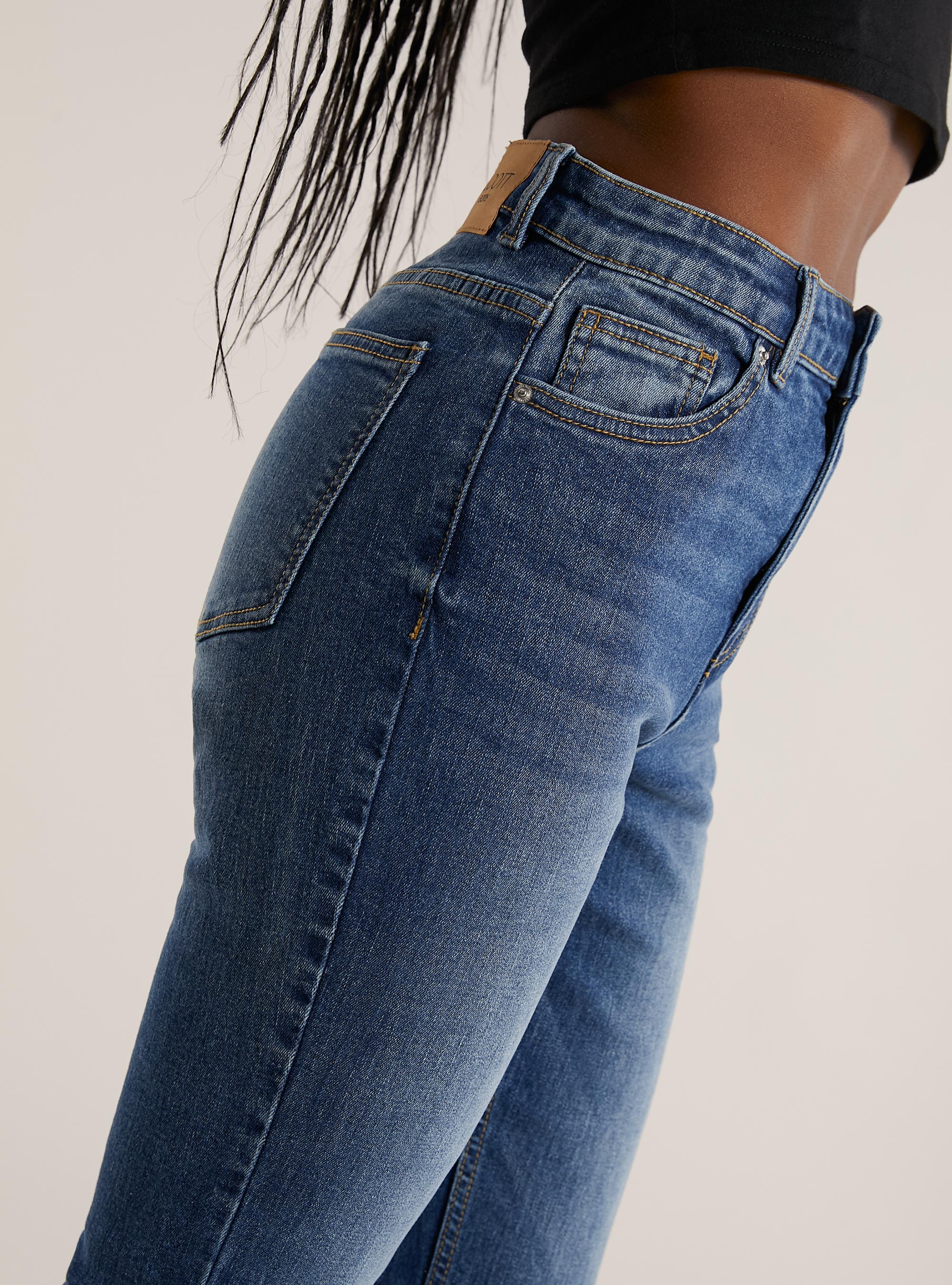 Jean flare taille haute, D002 MEDIUM DARK BLUE