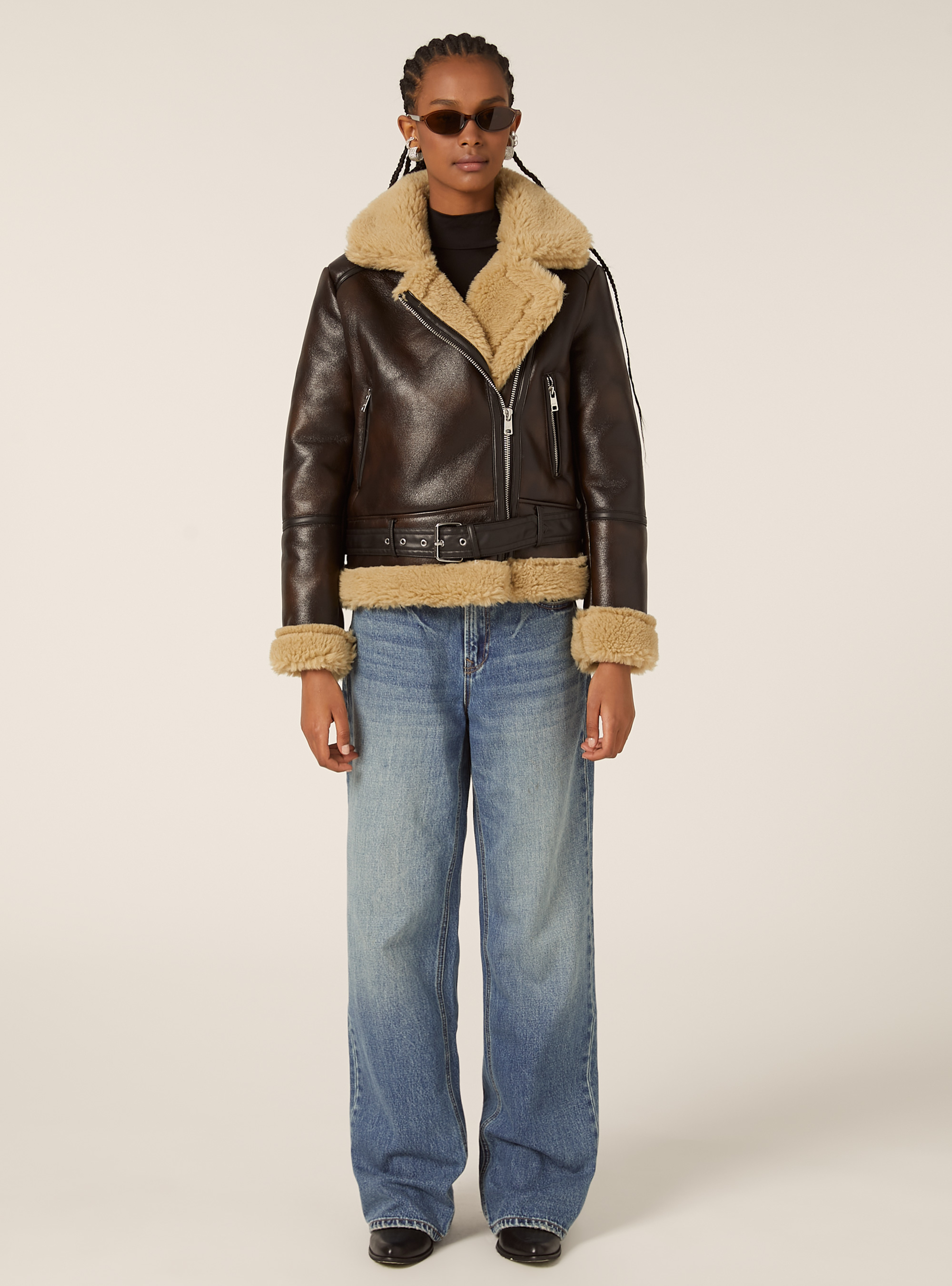Veste en peau de mouton effet daim, BR1 BROWN DARK
