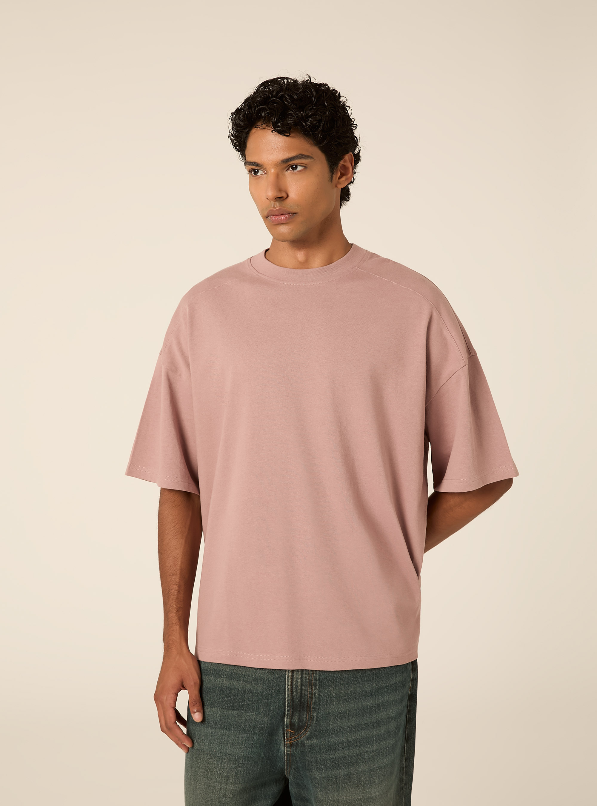 Boxy fit short sleeve tee with dropped shoulders, PK2 PINK MEDIUM