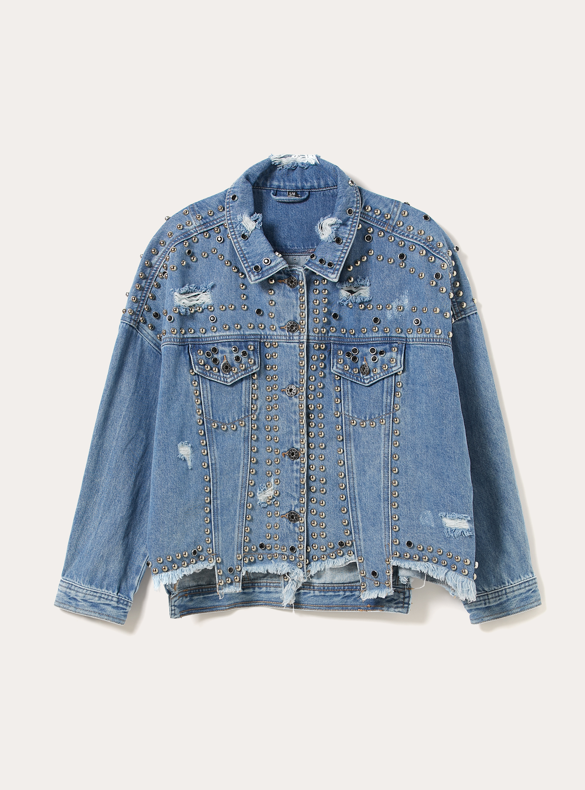 Denim jacket with studs, D006 AZURE