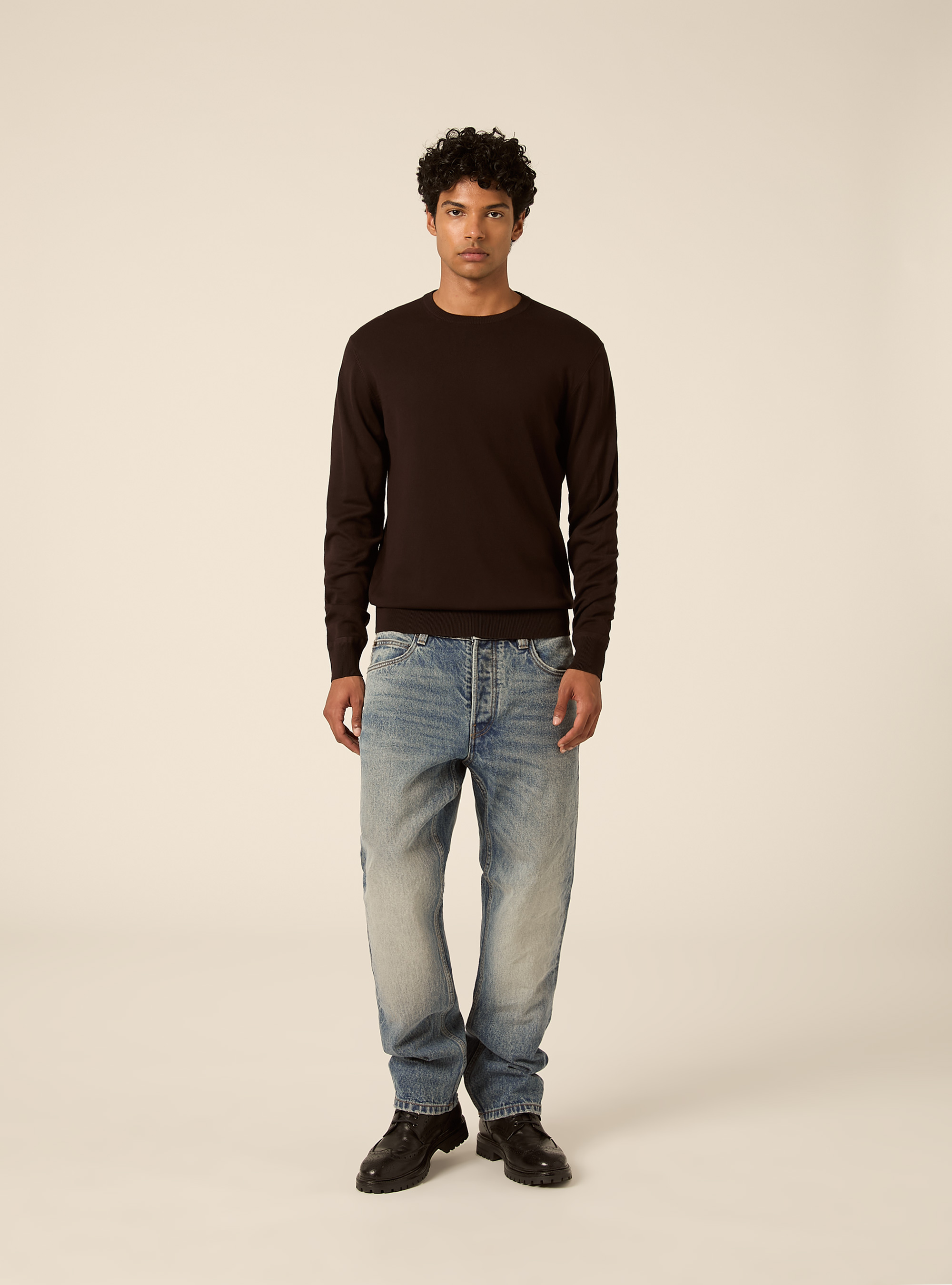 Jersey de cuello redondo en viscosa Lenzing Ecovero, BR1 BROWN DARK