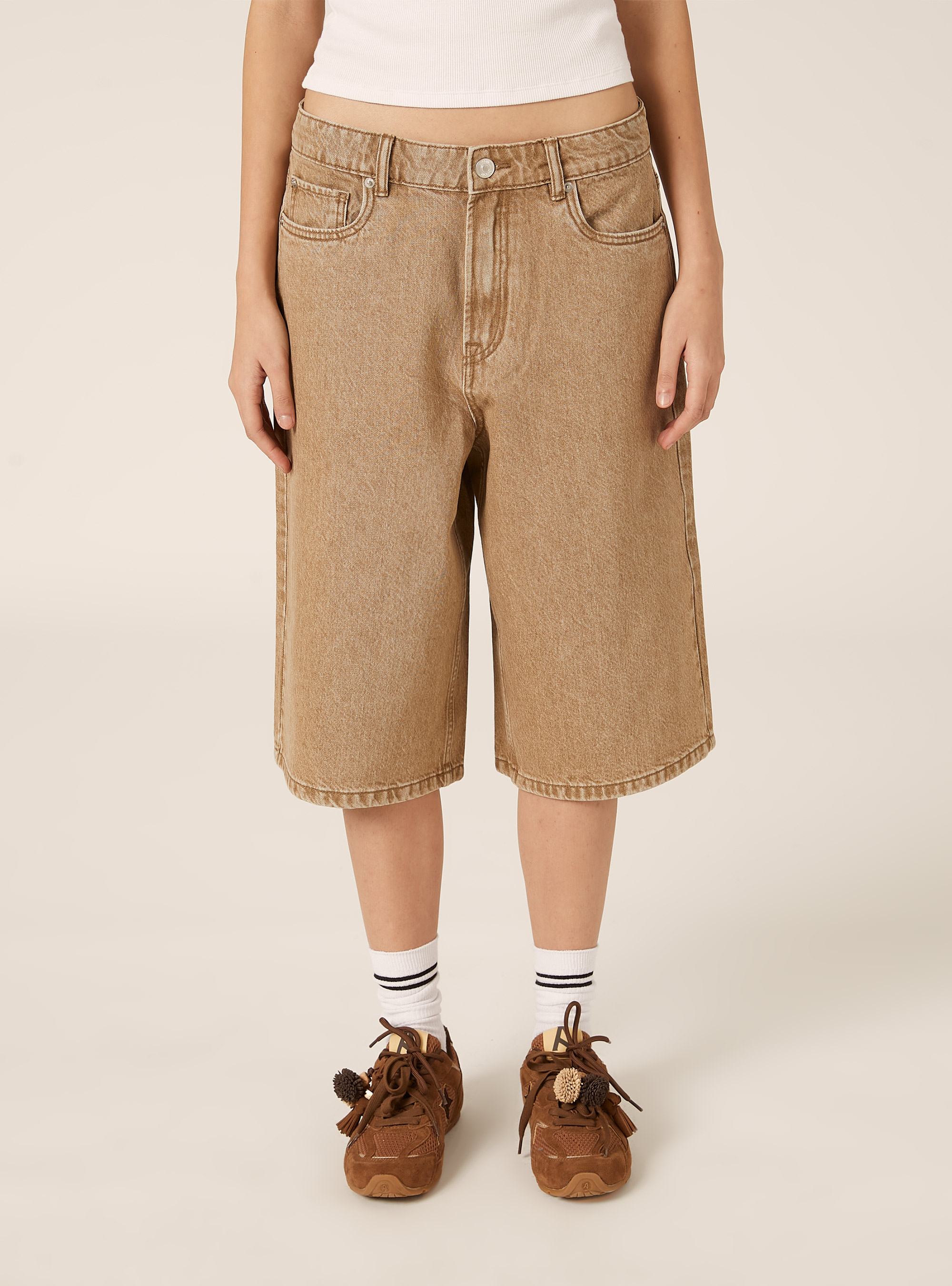 Bermuda jorts in denim colorato, TABACCO MEDIO