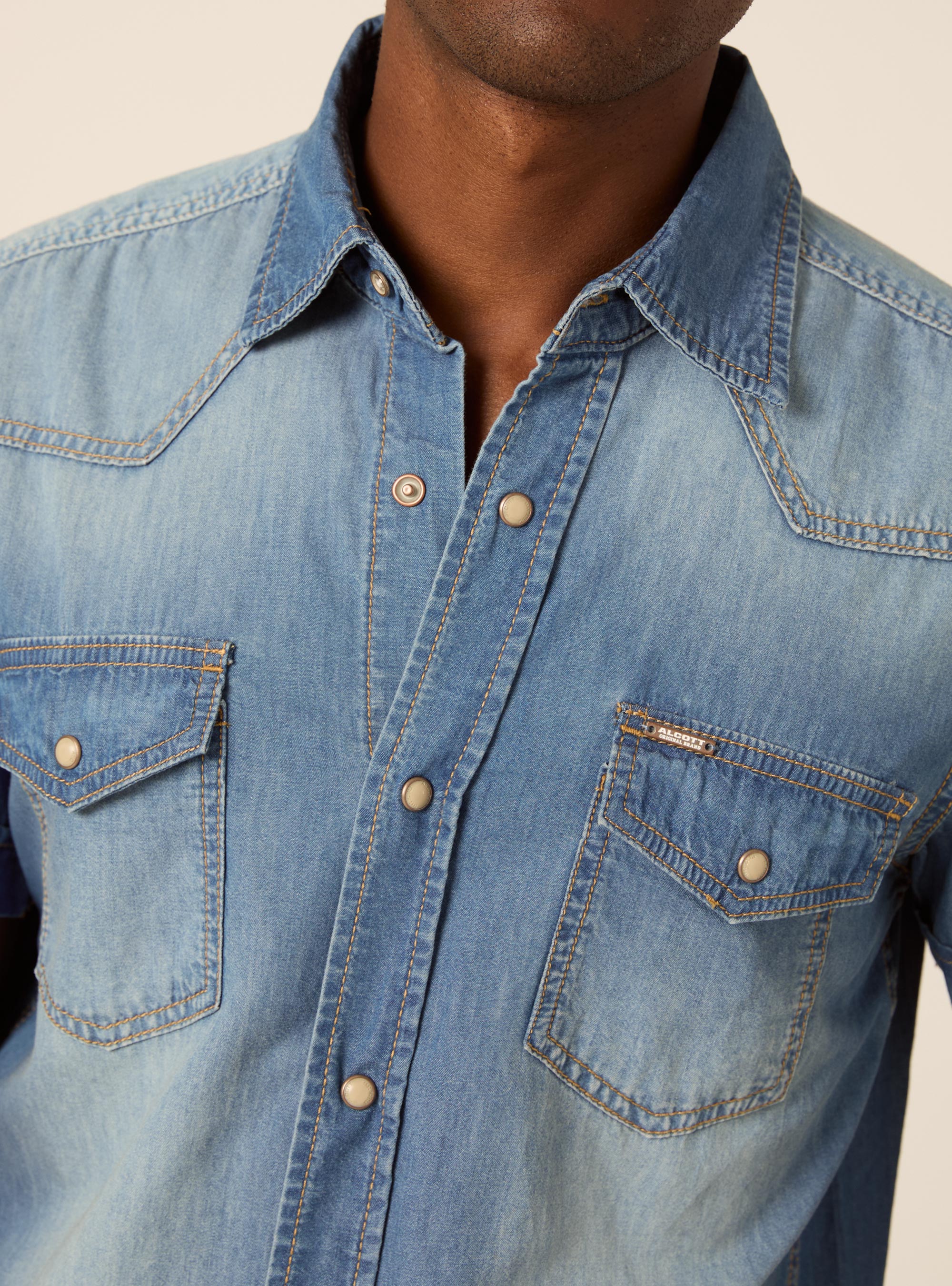 Short Sleeve Western Denim Shirt, D003 MEDIUM BLUE