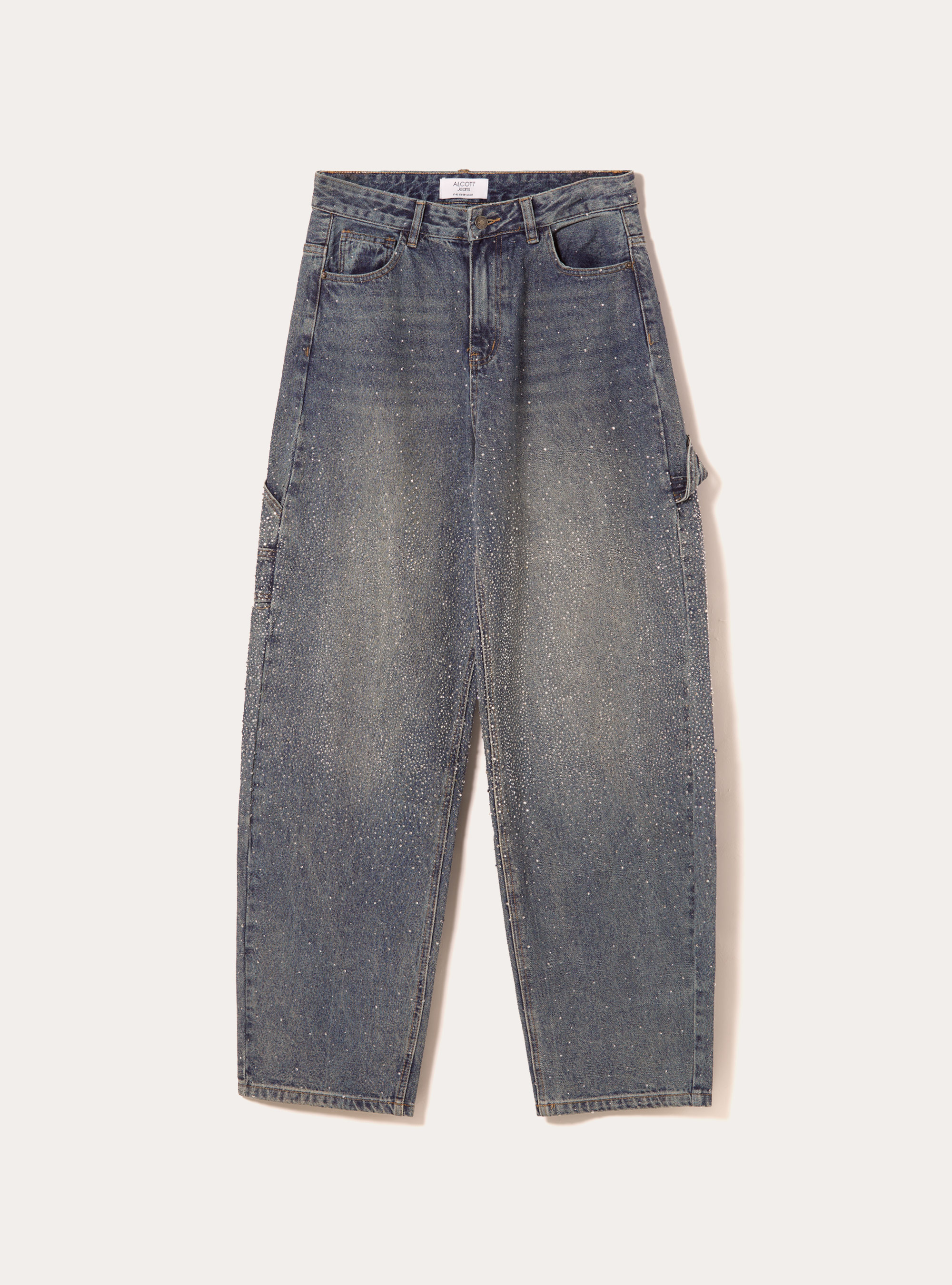 Jeans baggy carpenter avec strass, D003 MEDIUM BLUE