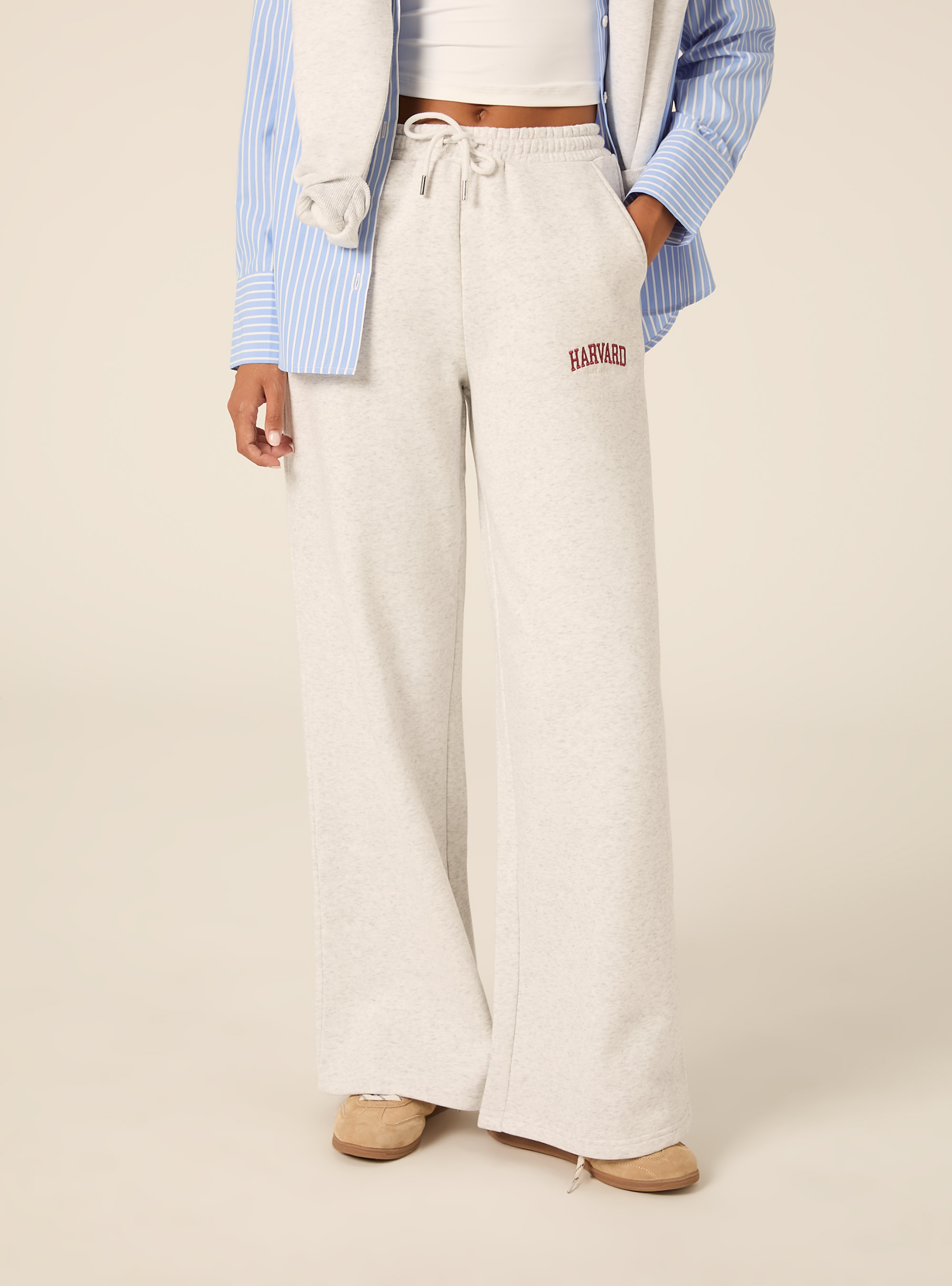Pantaloni wide leg licenza harvard, MGY3 GREY MEL LIGHT