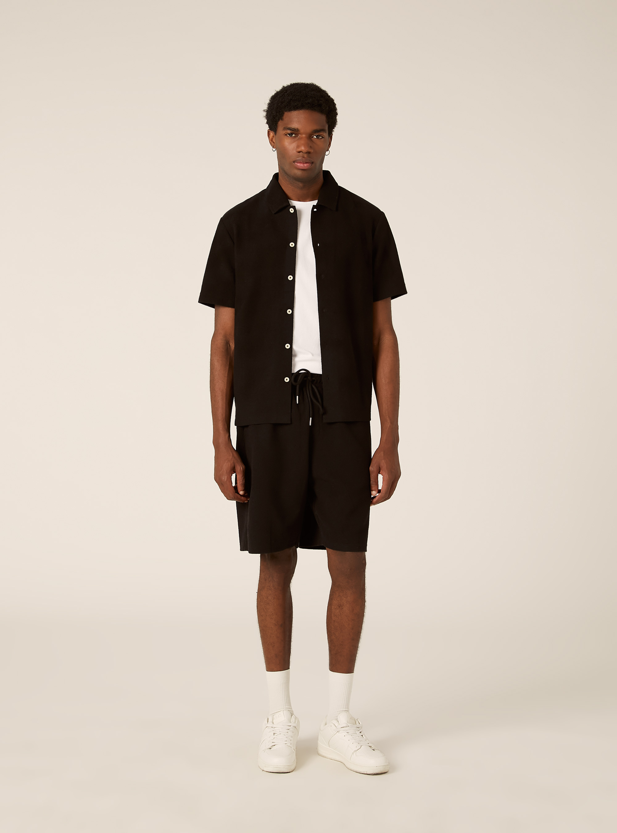 Strukturierte Baumwoll-Bermudas, BK1 BLACK