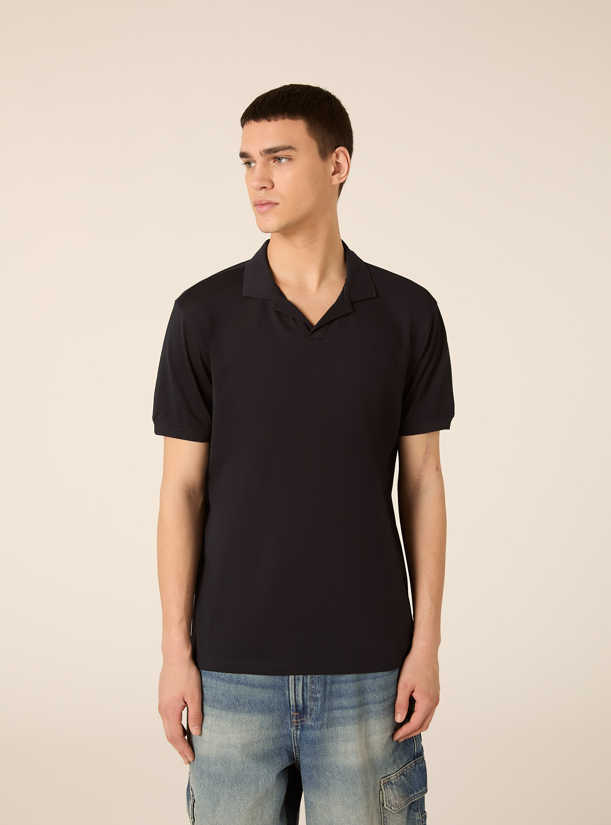 Polo AIRes in piquet stretch, NAVY SCURO