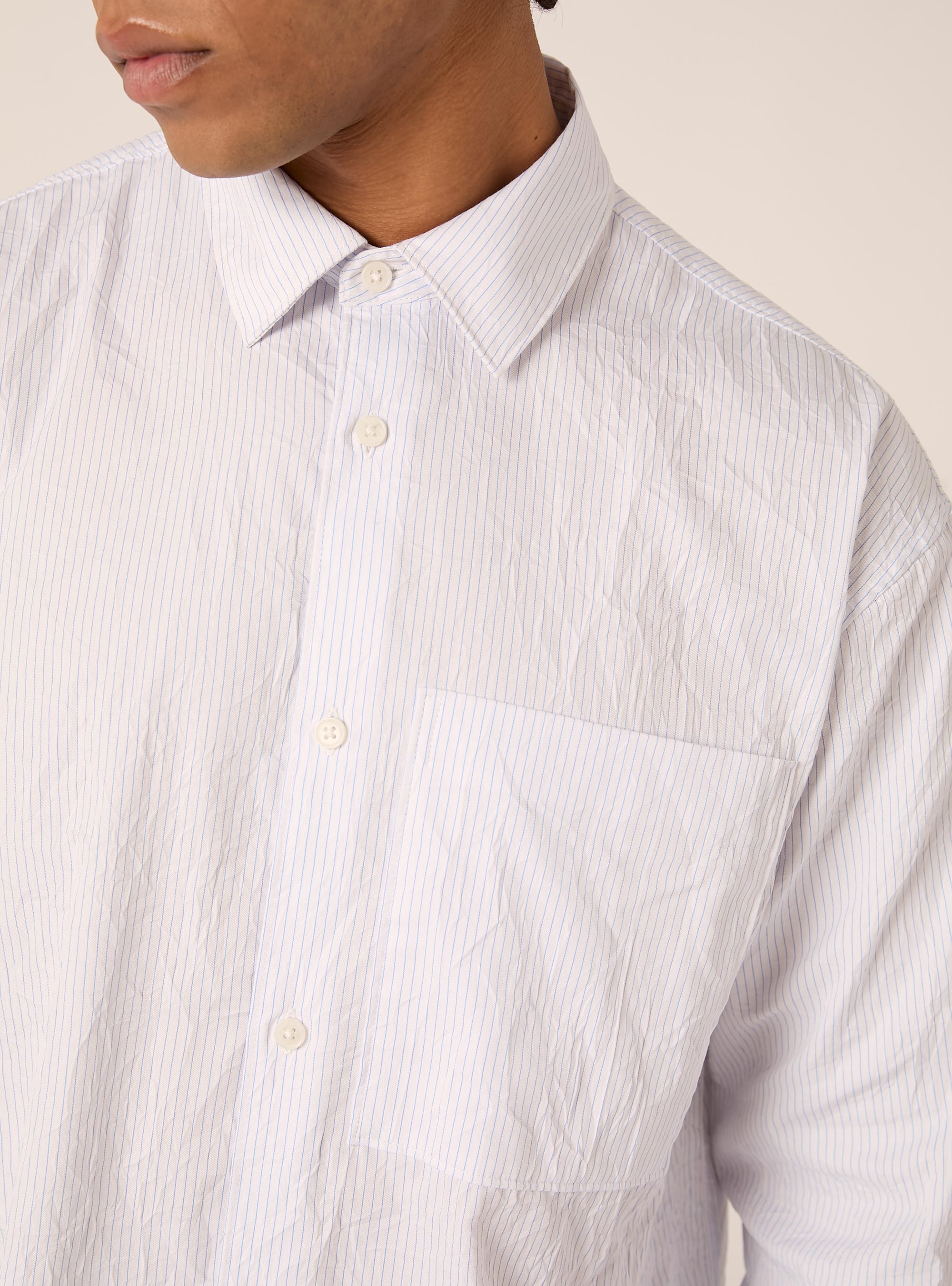Camicia boxy fit effetto stropicciato a righe, PANNA