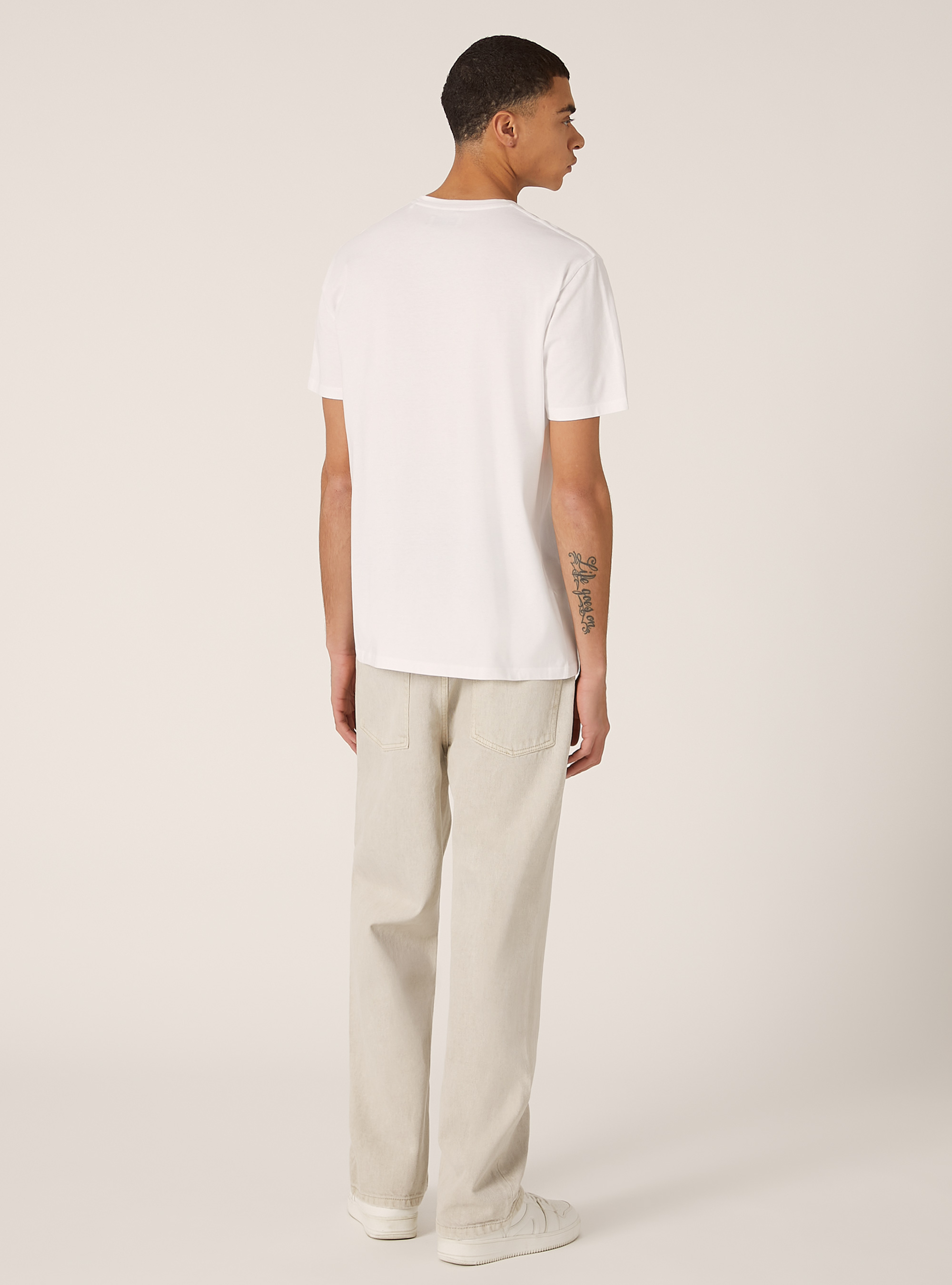 T-shirt en coton &agrave; col ras du cou, WH3 WHITE
