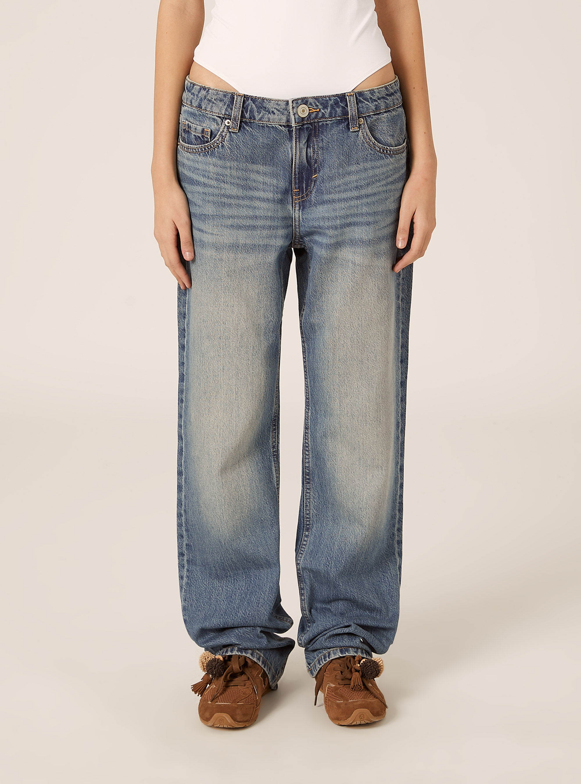 Jeans droit taille basse, D003 MEDIUM BLUE