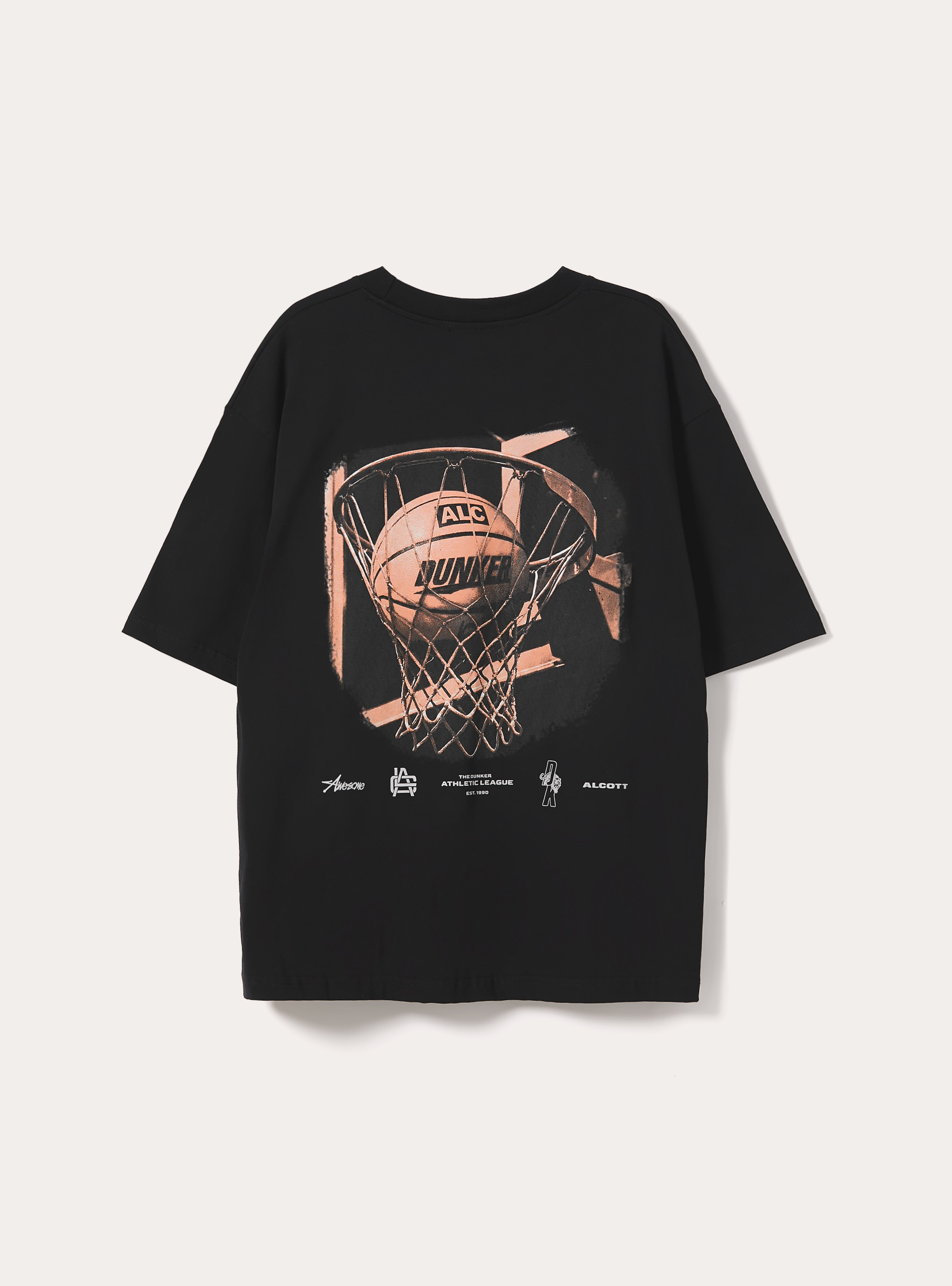 Camiseta de corte recto con estampado de baloncesto, BK1 BLACK