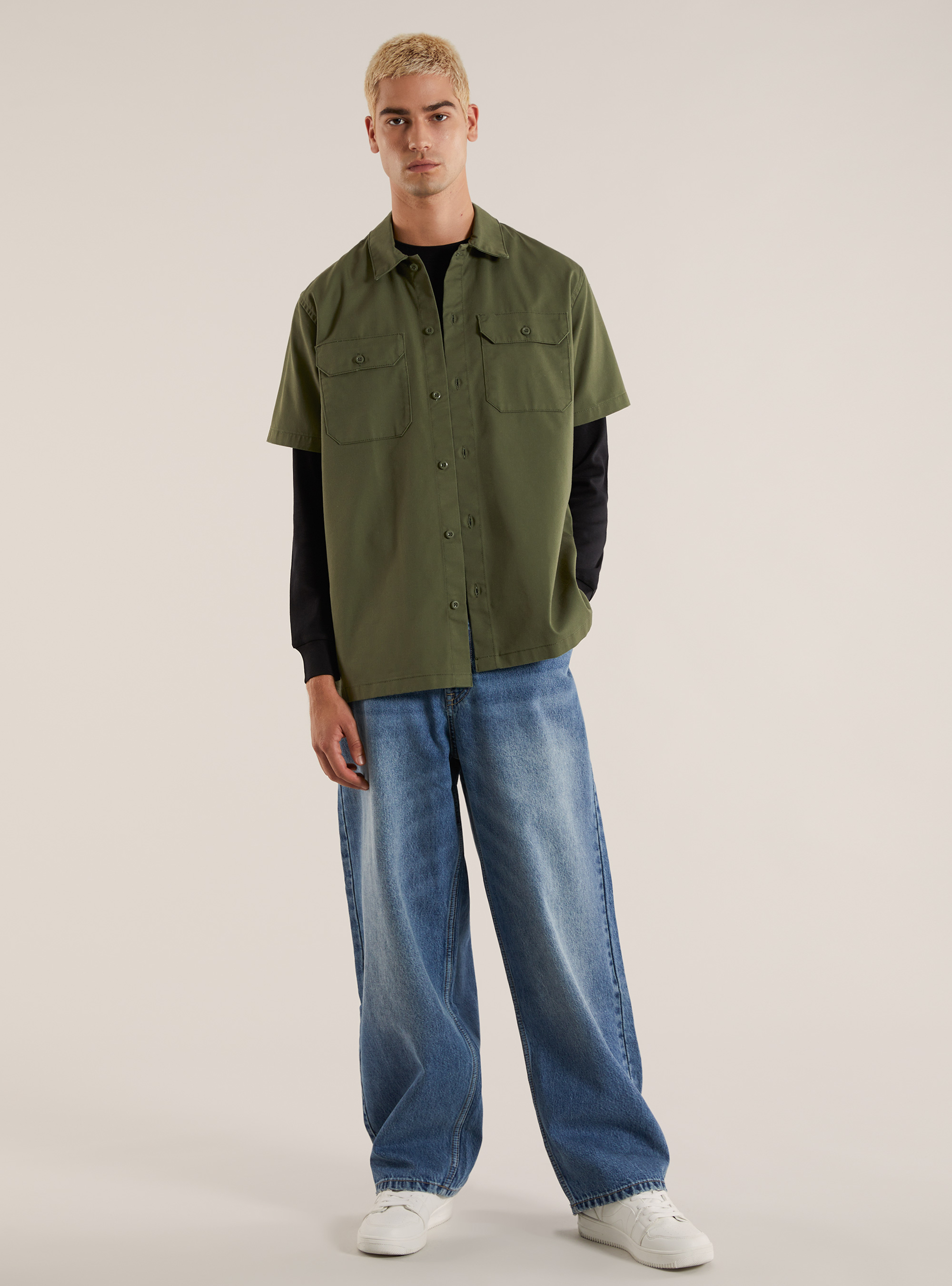 Camisa de sarga con grandes bolsillos, KY2 KAKY MEDIUM