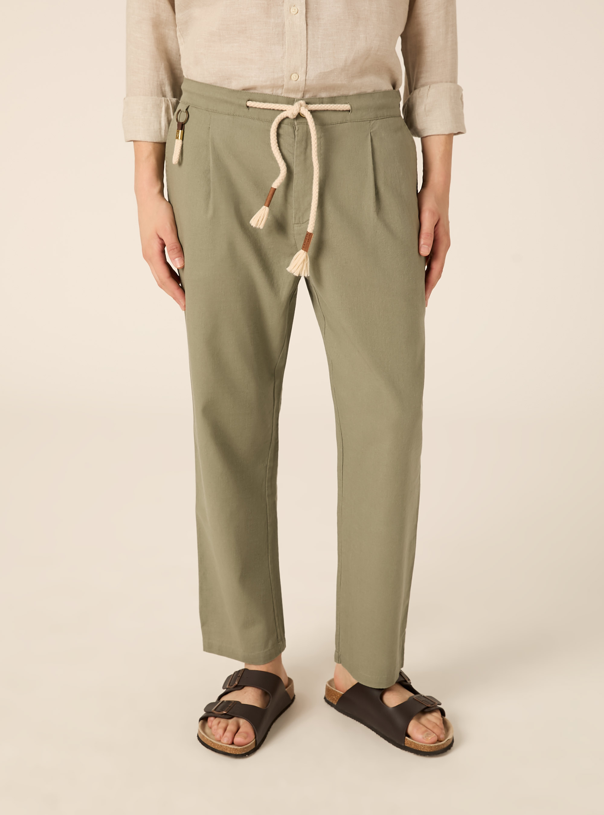 Linen-blend jogger pants, KY2 KAKY MEDIUM