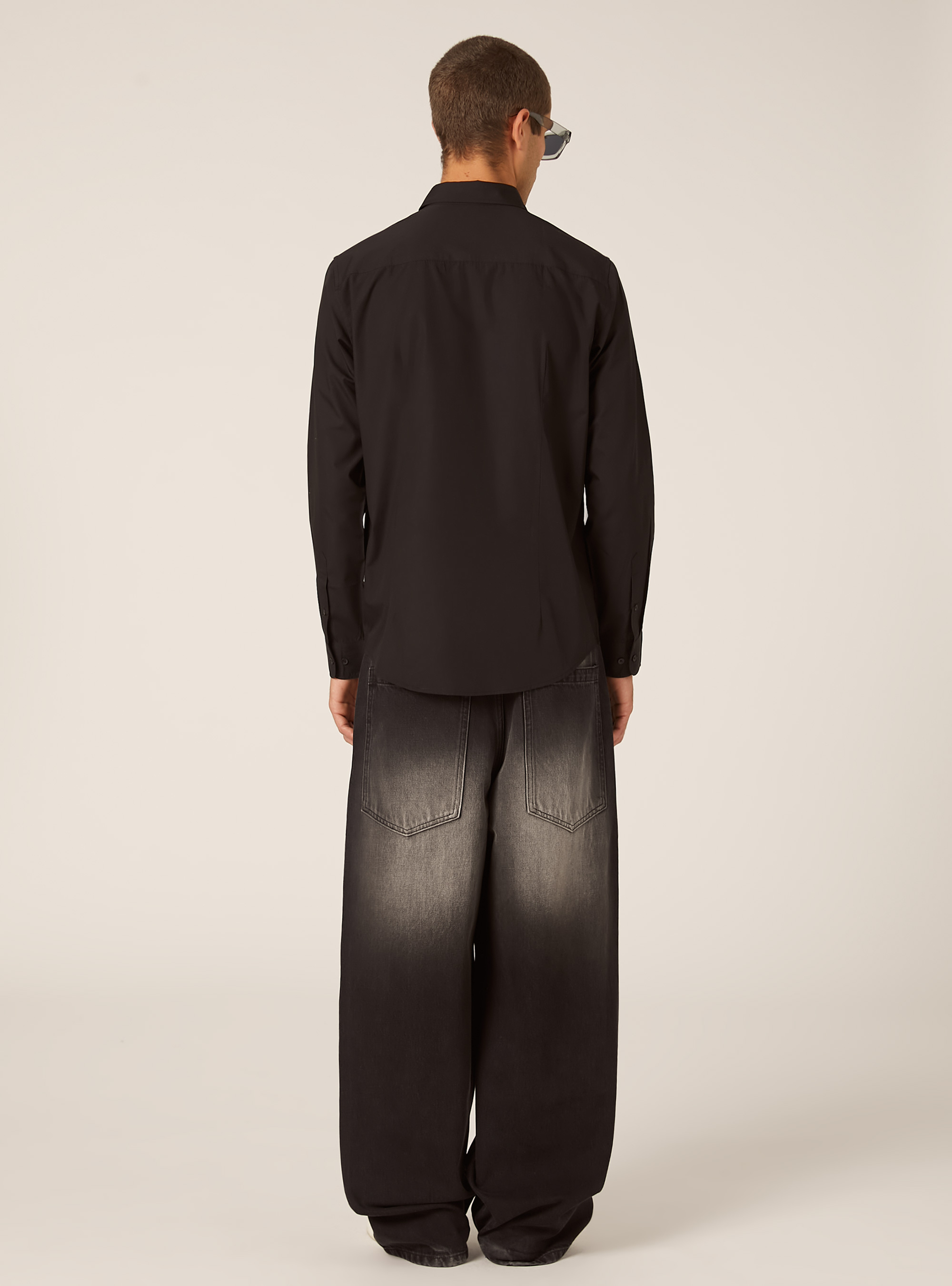 Chemise &agrave; manches longues unie, BK1 BLACK