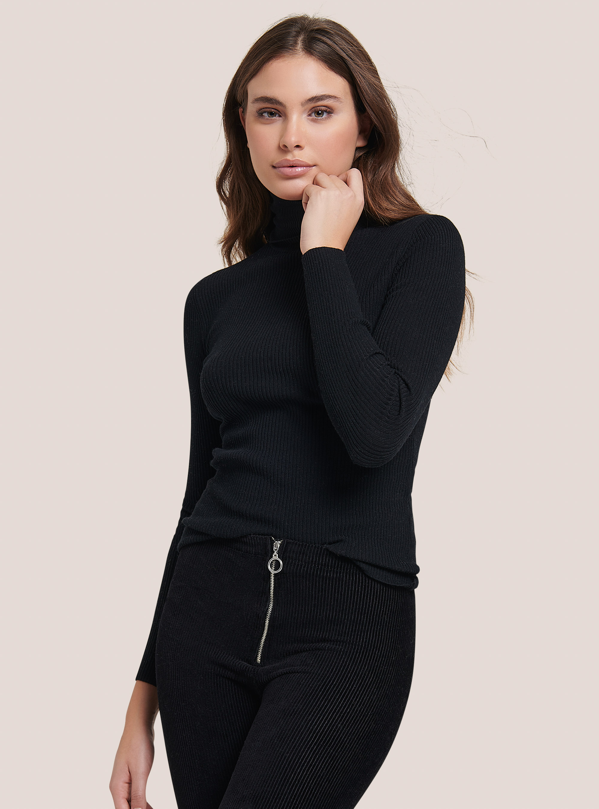 Maglia a collo alto a coste, BK1 BLACK