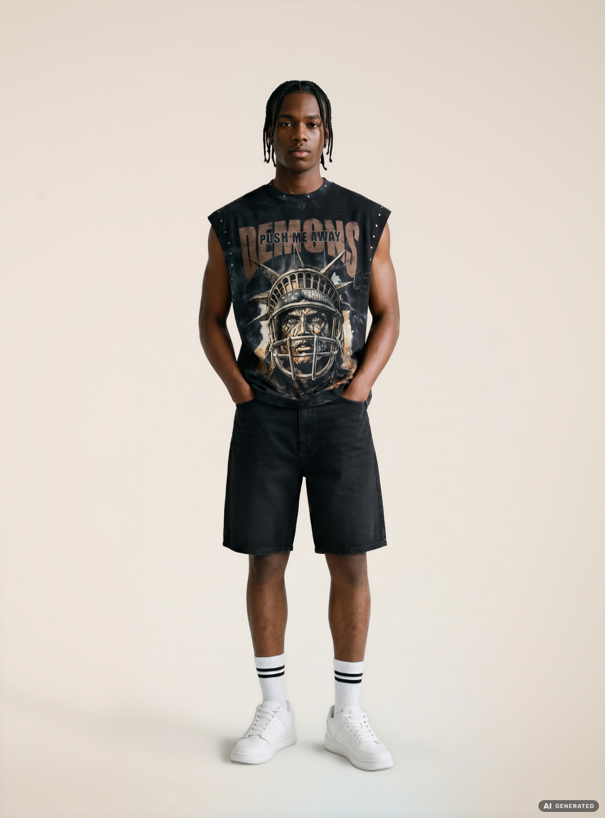 Canotta con stampa demons, BK1 BLACK