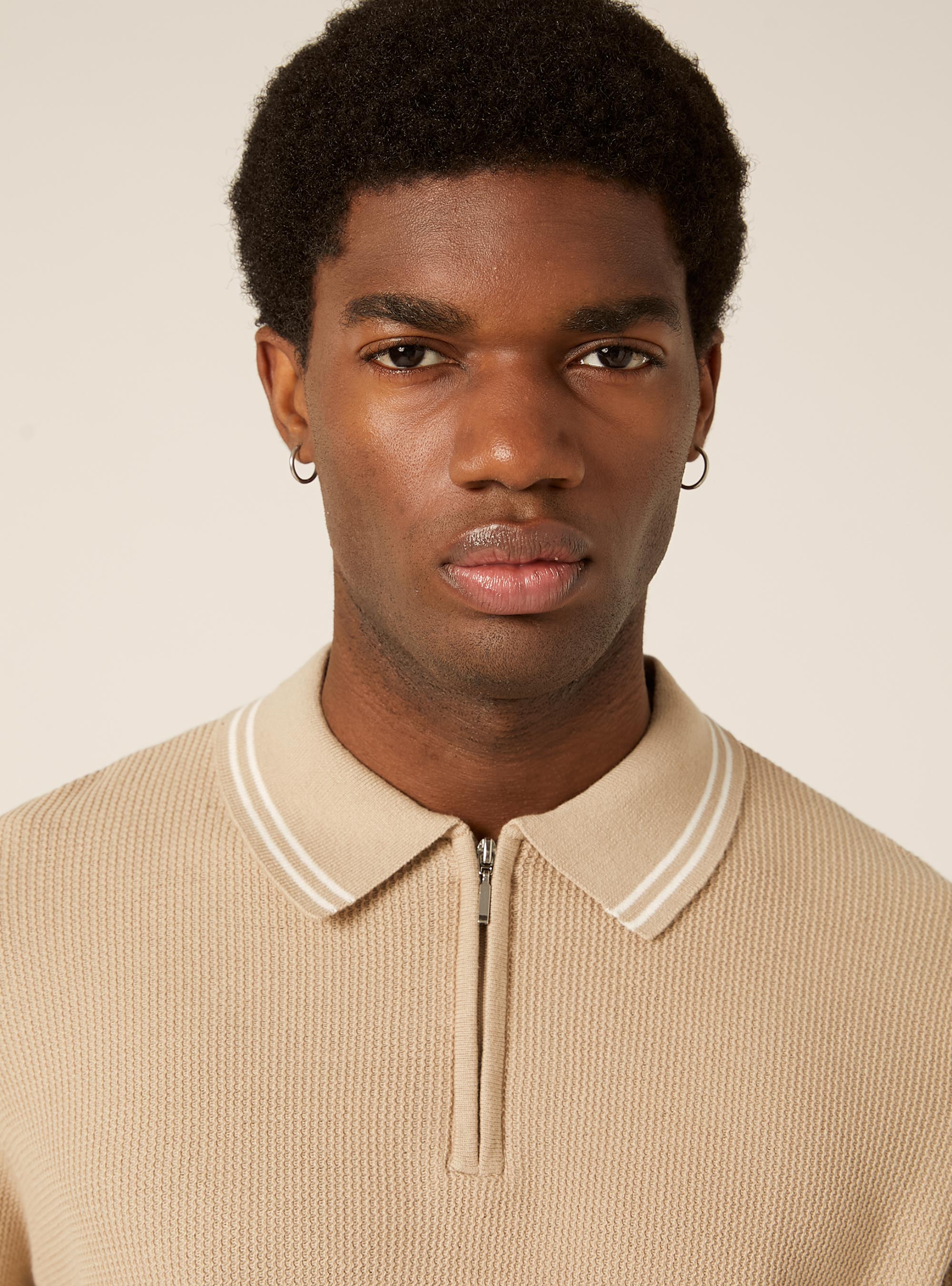 Strick-Poloshirt mit halbem Rei&szlig;verschluss, BG2 BEIGE MEDIUM