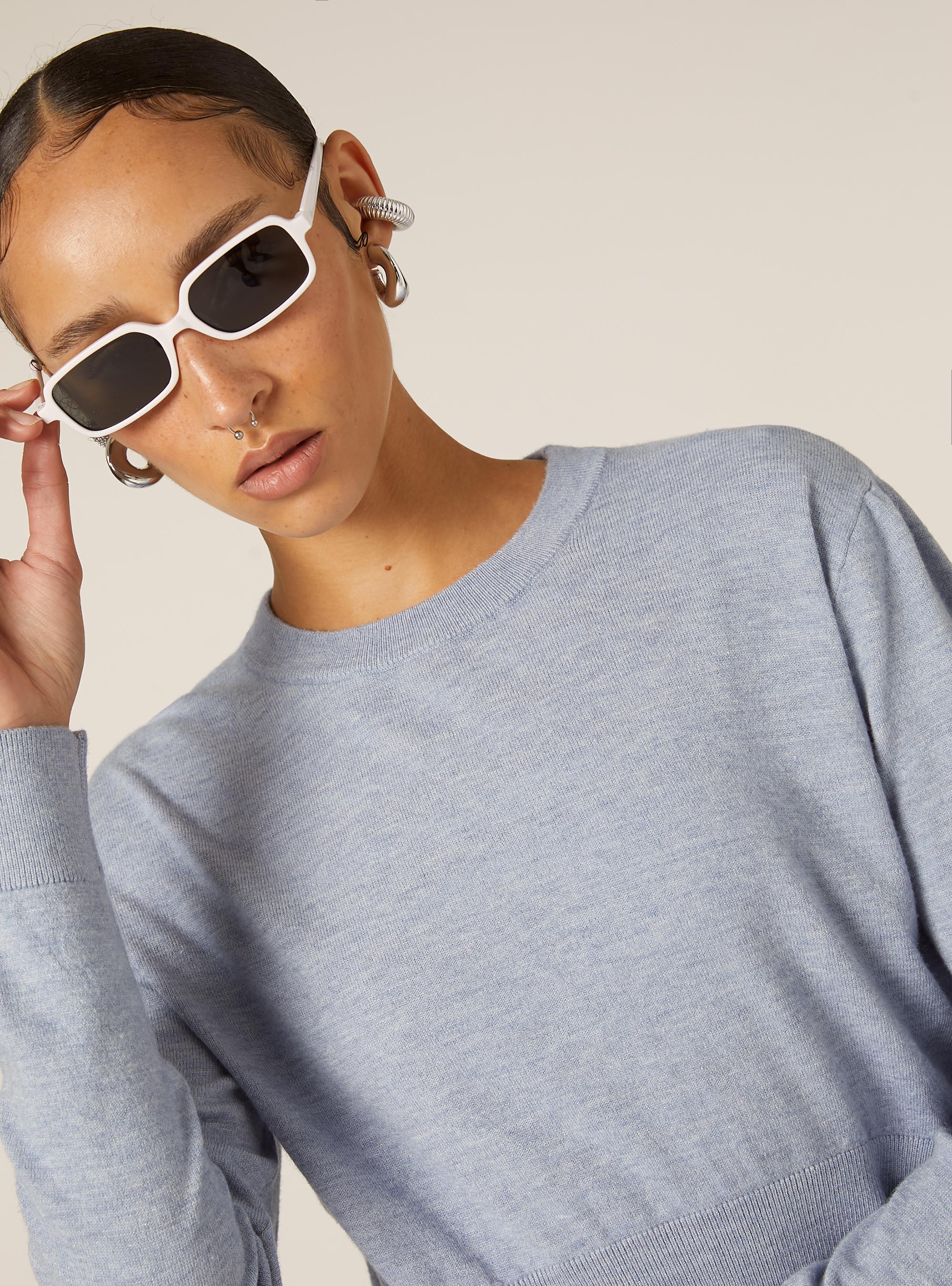 Pull &agrave; col rond coupe boxy, MAZ2 AZURE MEL MEDIUM