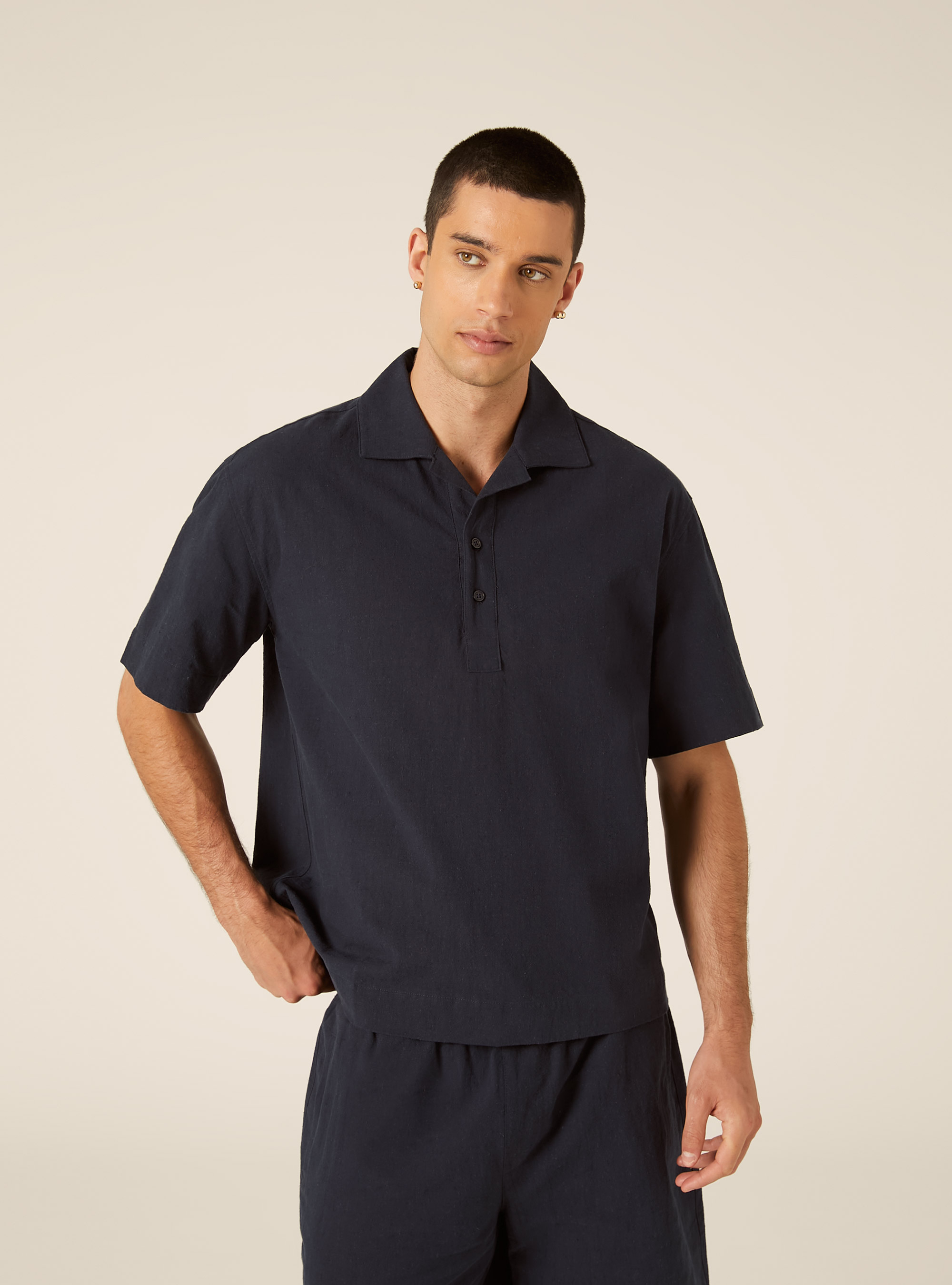 Linen Blend Polo Shirt, NA2 NAVY MEDIUM