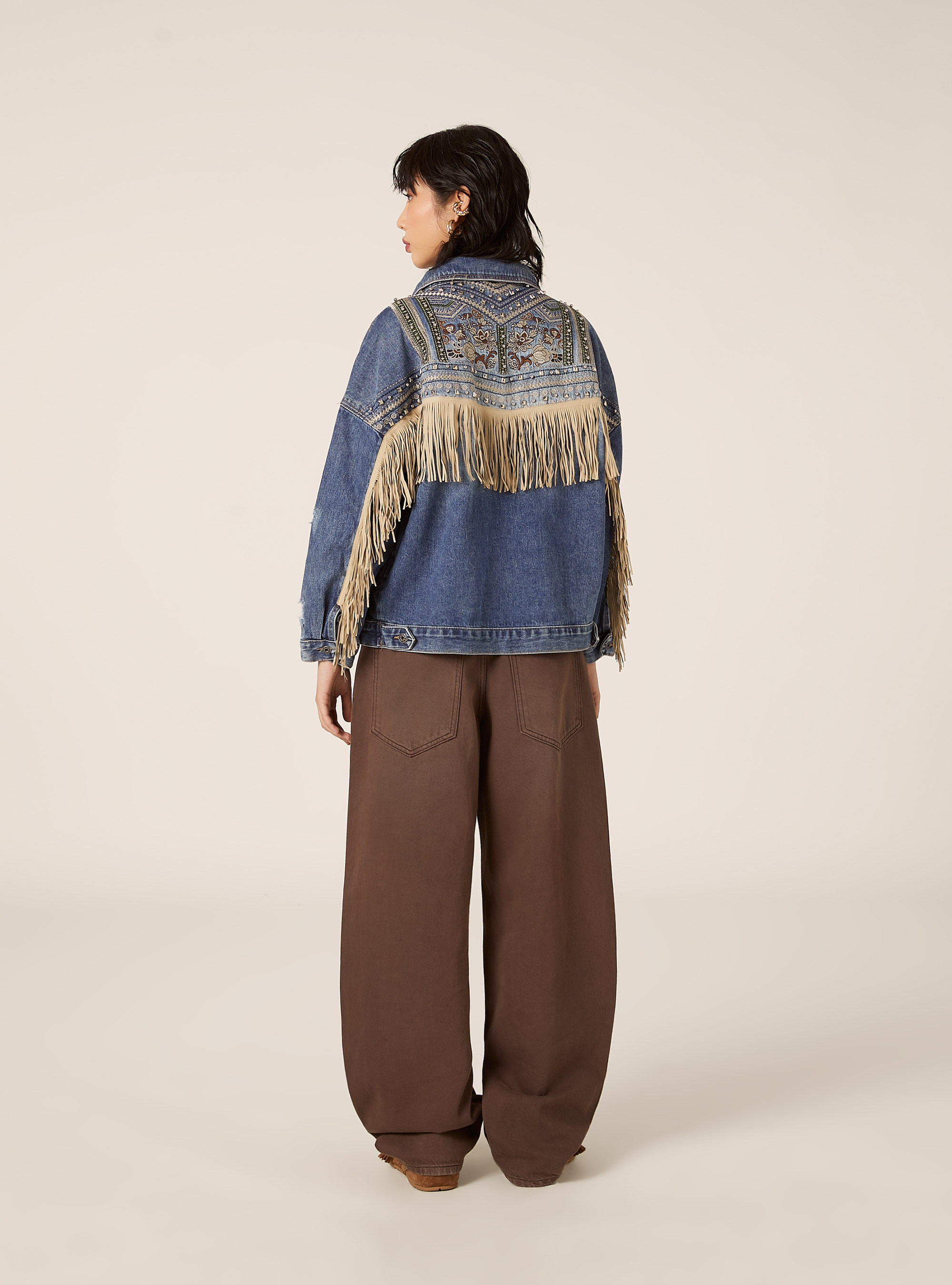 Denim jacket with fringes, D004 MEDIUM LIGHT BLUE