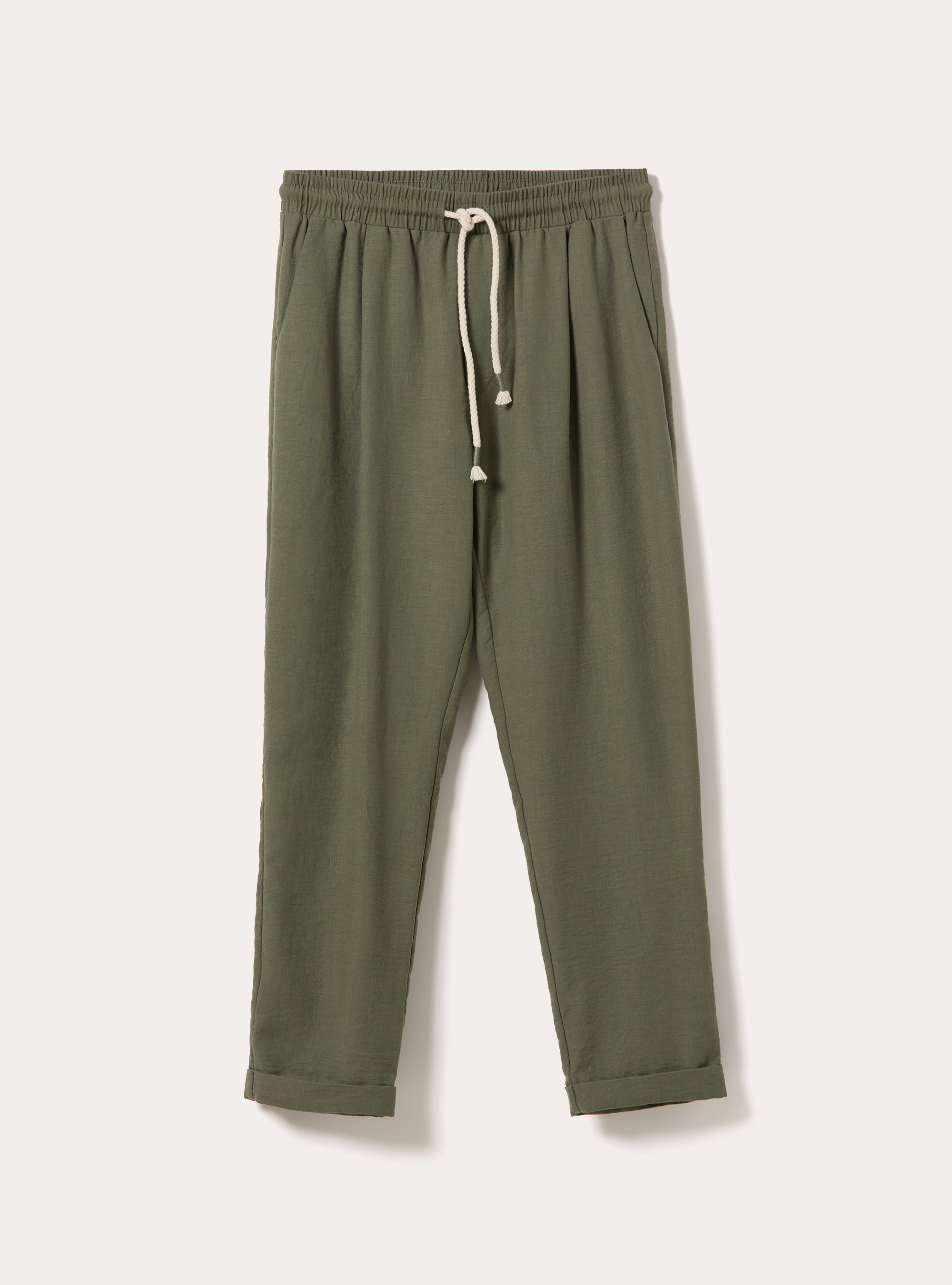Comfort Fit Pleated Trousers with Drawstring, KY2 KAKY MEDIUM